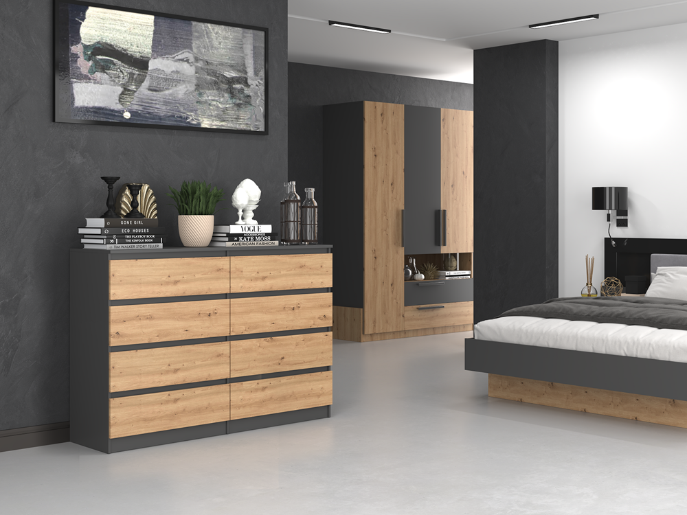 COMODA OSLO  8 CAJONES COLOR GRAFITO ROBLE 140CM - 2