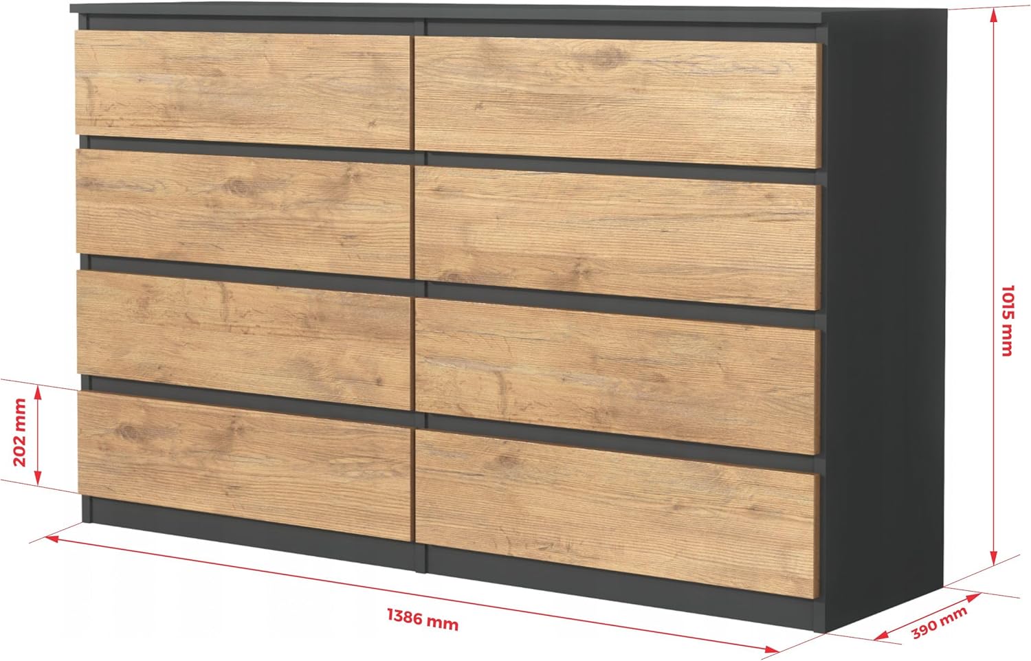 COMODA OSLO  8 CAJONES COLOR GRAFITO ROBLE 140CM - 4