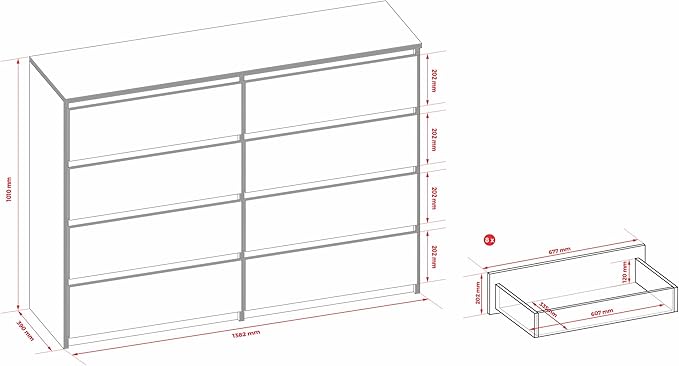 COMODA OSLO  8 CAJONES COLOR GRAFITO ROBLE 140CM - 5