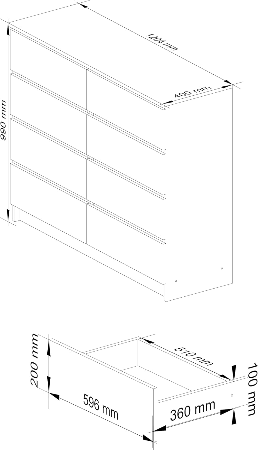 COMODA OSLO 8 CAJONES COLOR BLANCO 120CM - 6