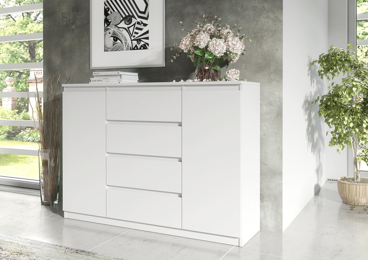COMODA OSLO  4 CAJONES 2 PUERTAS COLOR  BLANCO 140CM - 1