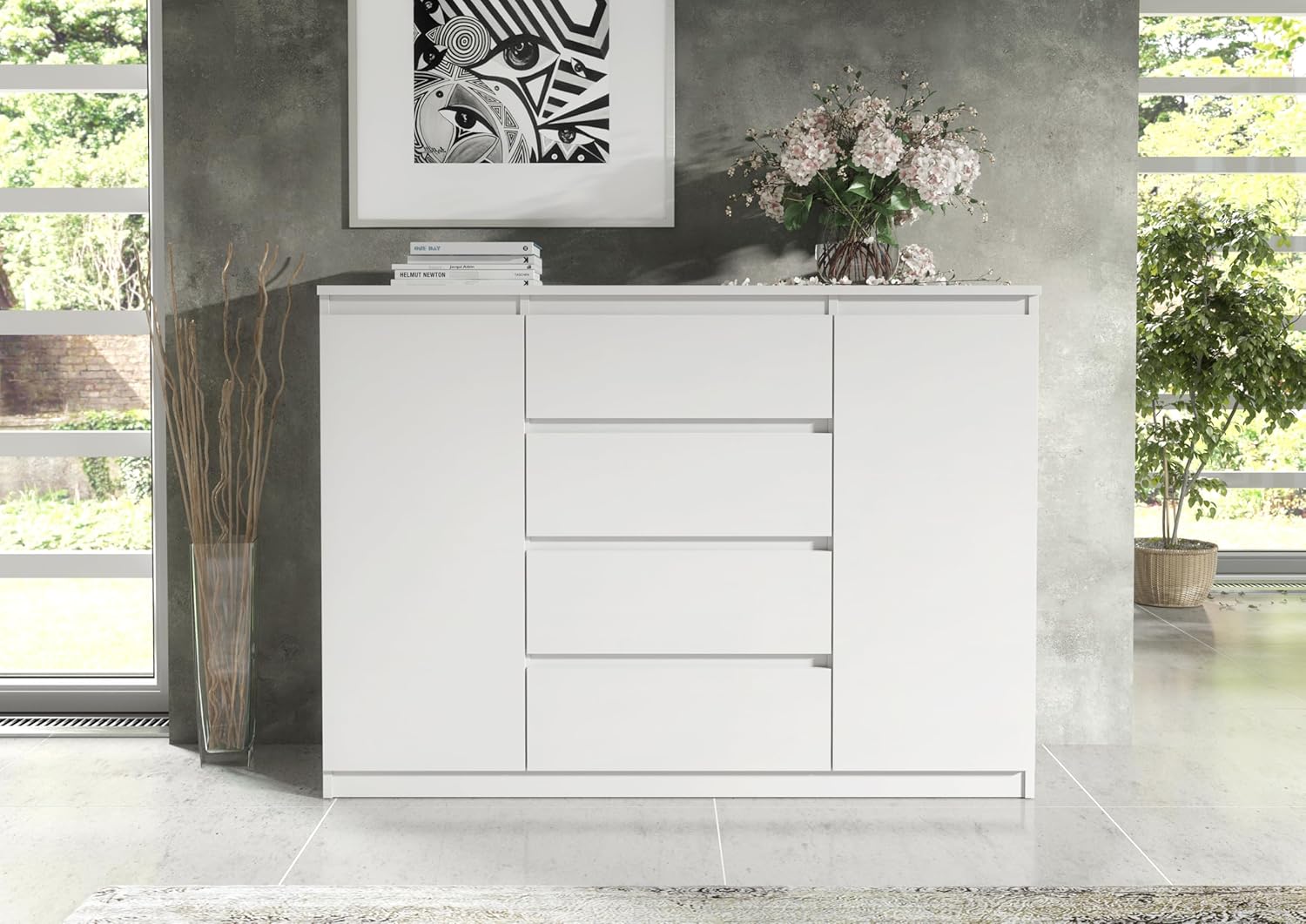 COMODA OSLO  4 CAJONES 2 PUERTAS COLOR  BLANCO 140CM - 2