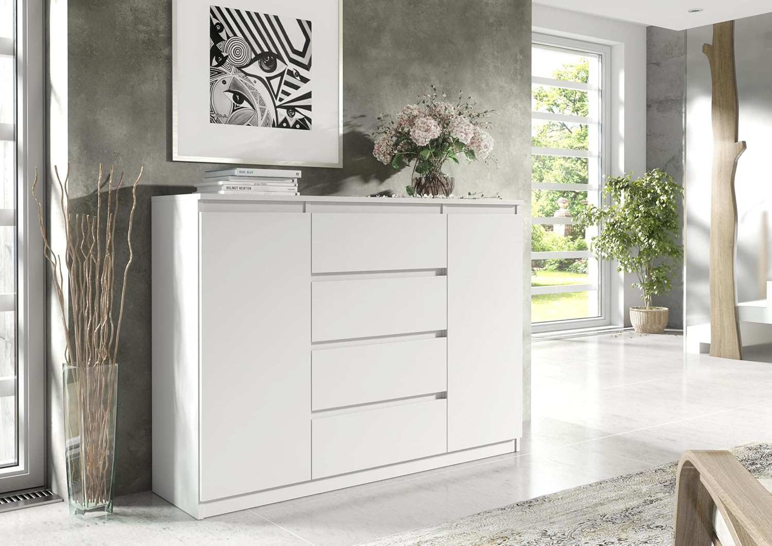 COMODA OSLO  4 CAJONES 2 PUERTAS COLOR  BLANCO 140CM - 3