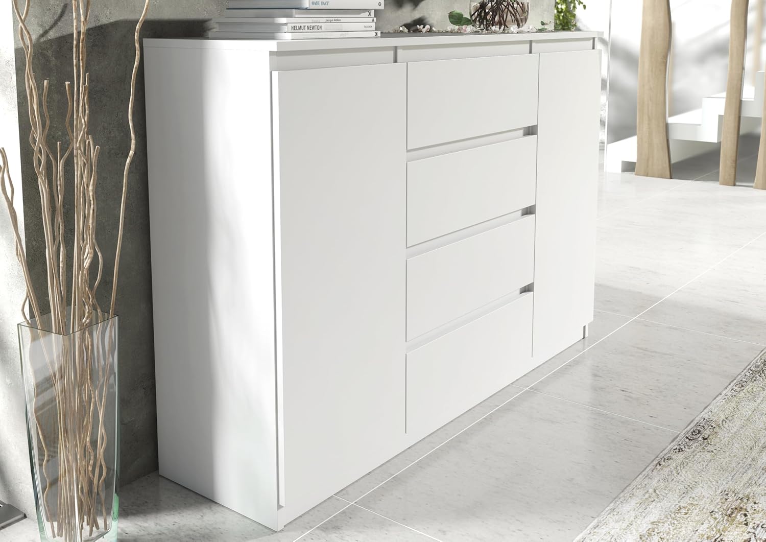 COMODA OSLO  4 CAJONES 2 PUERTAS COLOR  BLANCO 140CM - 5