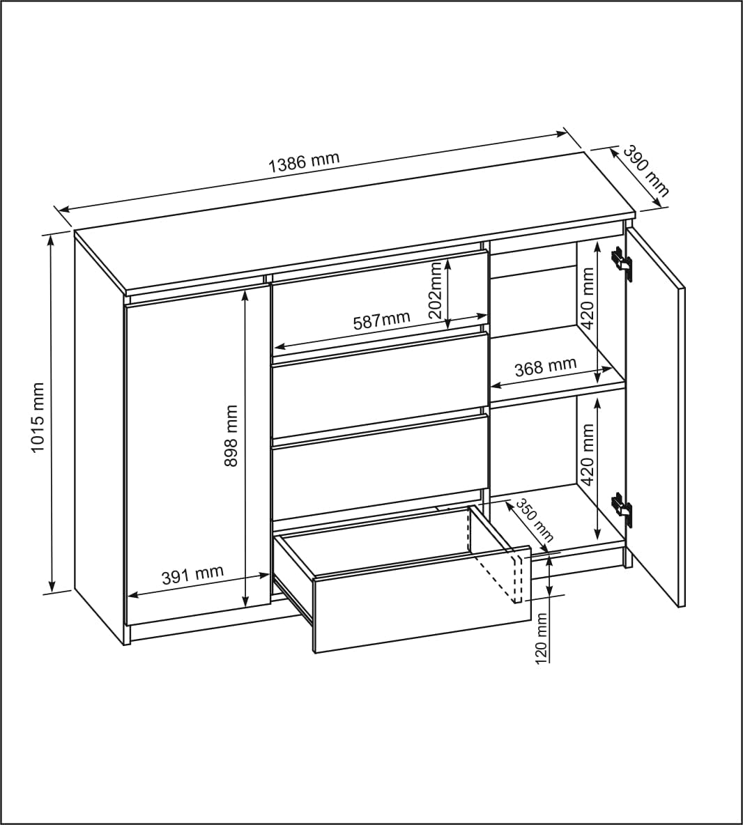 COMODA OSLO  4 CAJONES 2 PUERTAS COLOR  BLANCO 140CM - 7