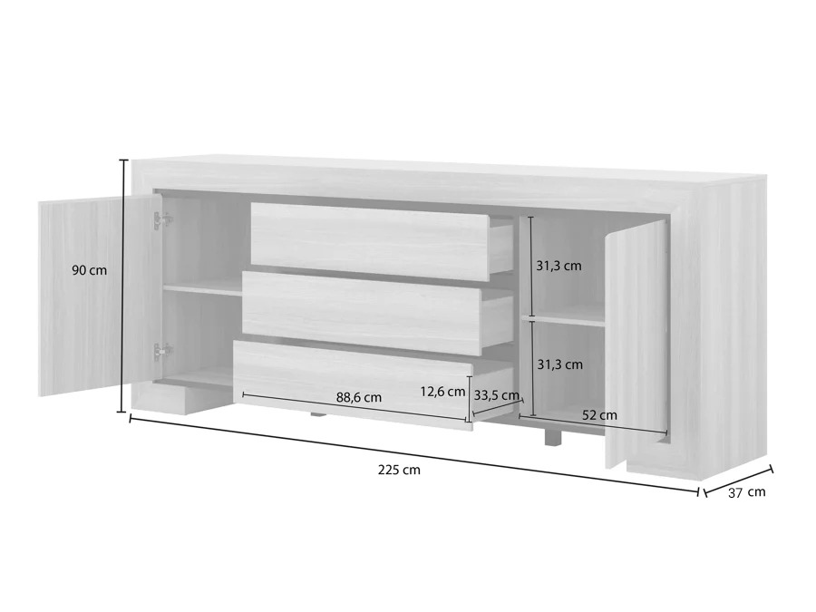 APARADOR KORAL 3 CAJONES 2 PUERTAS ROBLE 220CM - 6
