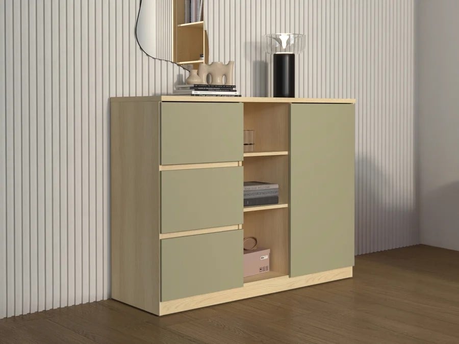 COMODA NEVADA 3 CAJONES ESTANTES 1 PUERTA BLANCO AGAVE 120CM - 1