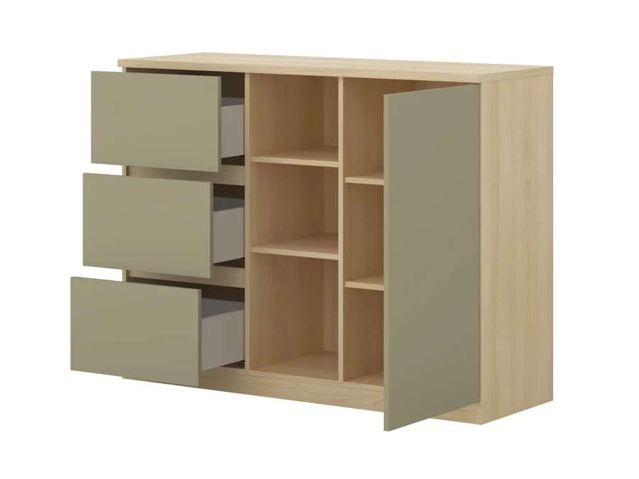 COMODA NEVADA 3 CAJONES ESTANTES 1 PUERTA BLANCO AGAVE 120CM - 5
