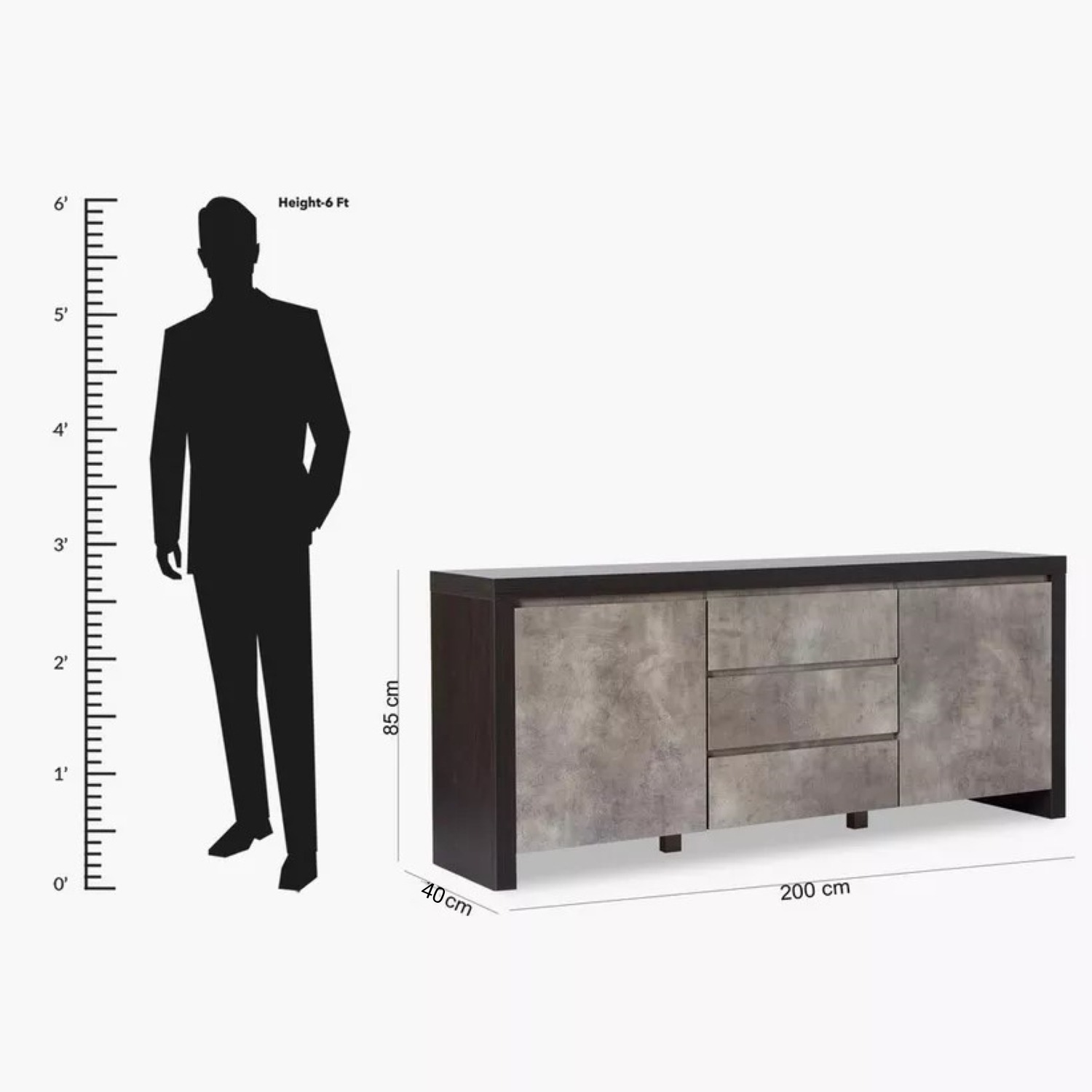 APARADOR MIXUR 2 PUERTAS 3 CAJONES NEGRO ROBLE Y CEMENTO 200X85C - 2