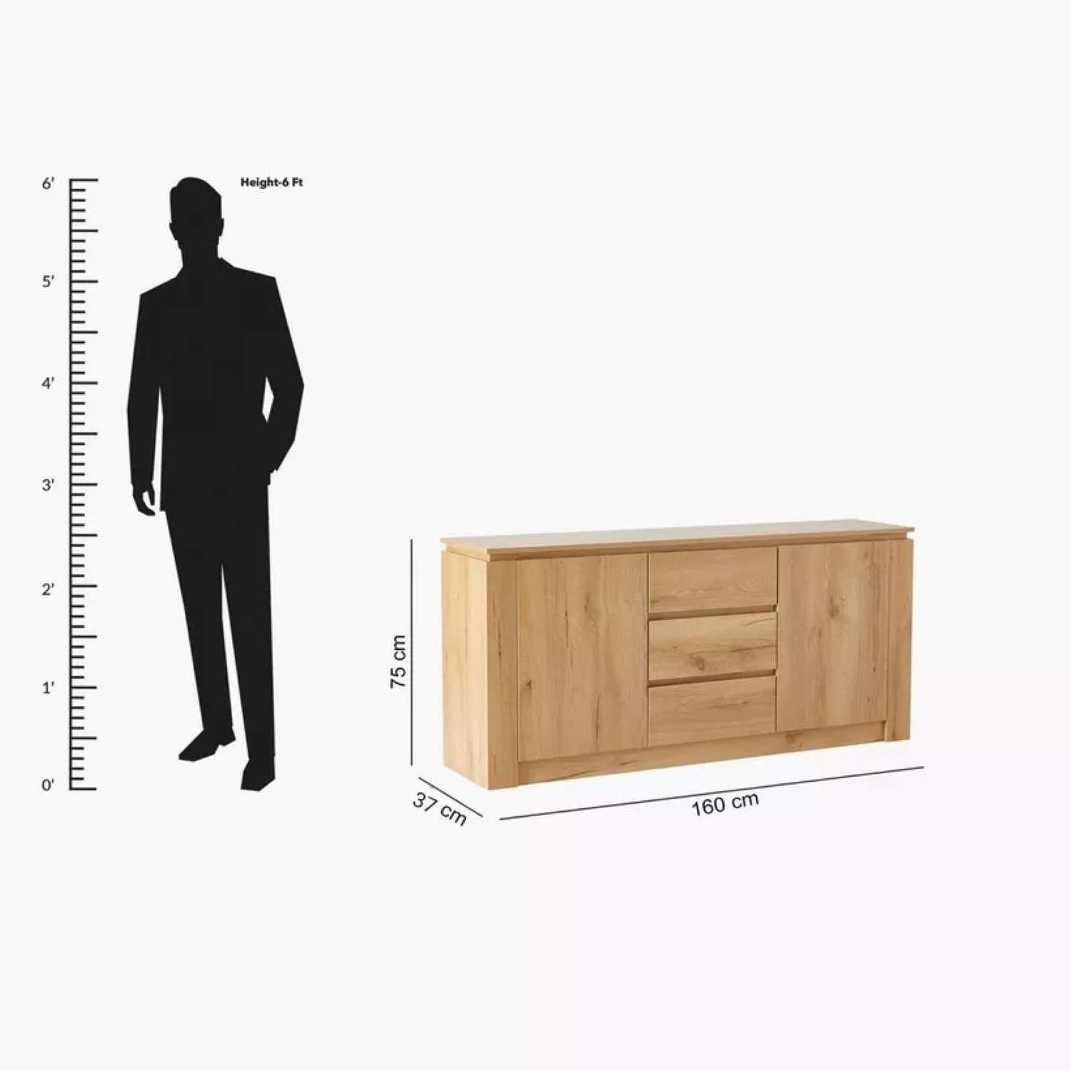 APARADOR ABEL 3 CAJONES 2 PUERTAS ROBLE 160CM - 2