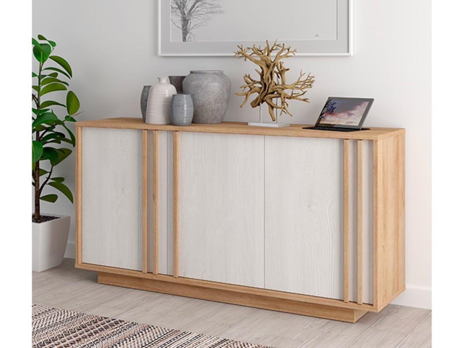 APARADOR ASTY 3 PUERTAS ROBLE Y BLANCO 164CM - 1