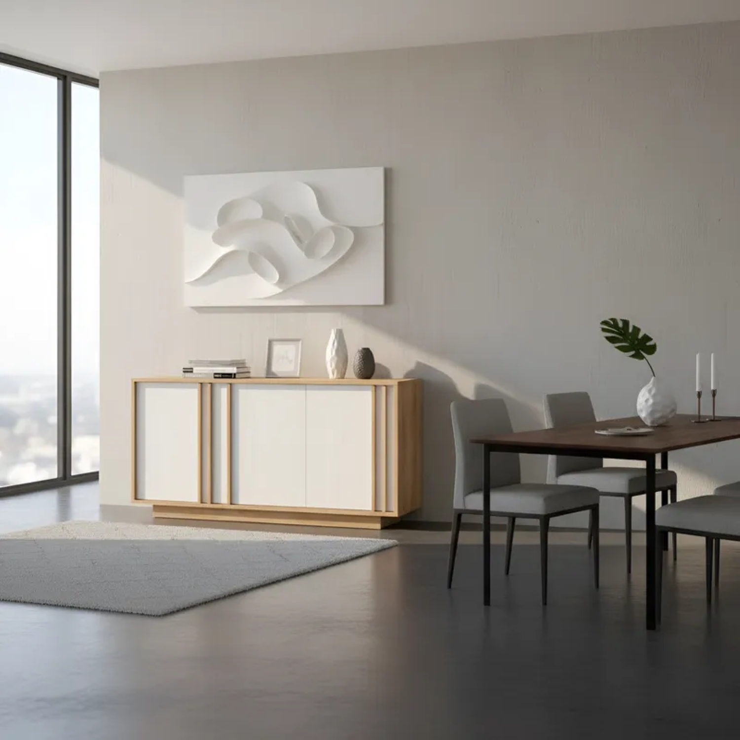 APARADOR ASTY 3 PUERTAS ROBLE Y BLANCO 164CM - 3