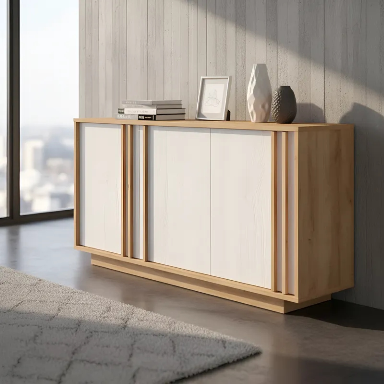 APARADOR ASTY 3 PUERTAS ROBLE Y BLANCO 164CM - 4
