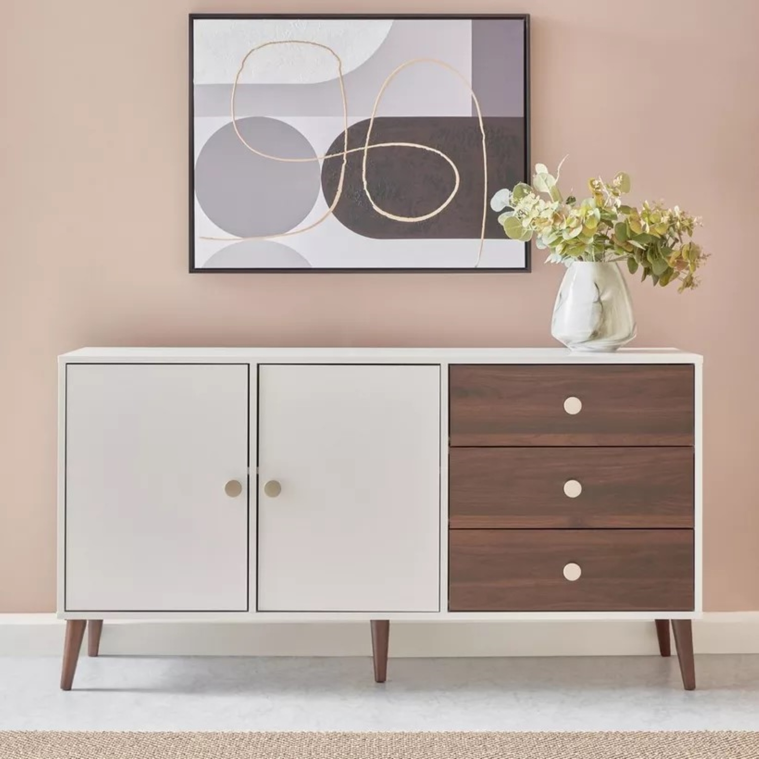 APARADOR KALAS 2 PUERTAS 3 CAJONES, BLANCO Y GALES 140X72CM - 2