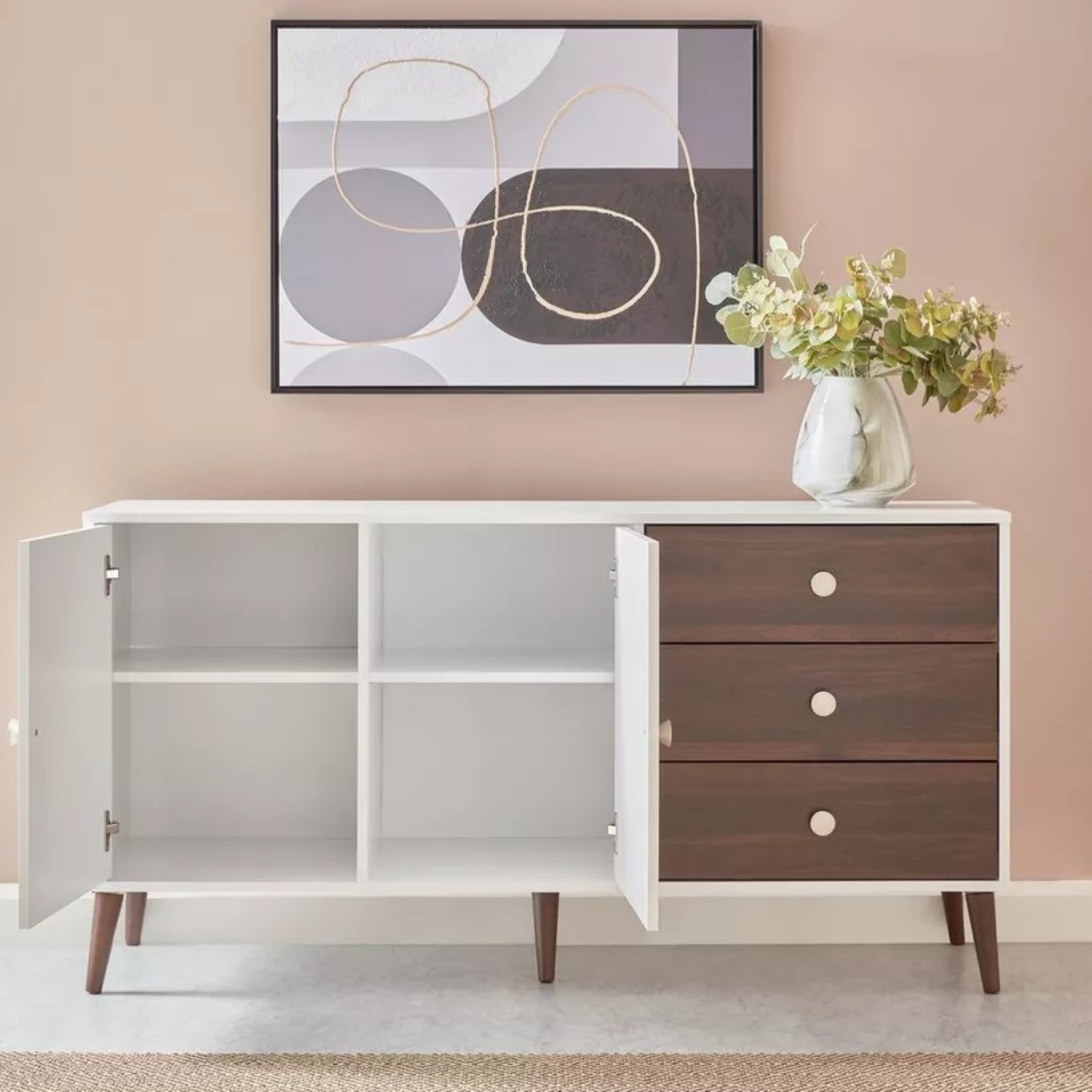 APARADOR KALAS 2 PUERTAS 3 CAJONES, BLANCO Y GALES 140X72CM - 3