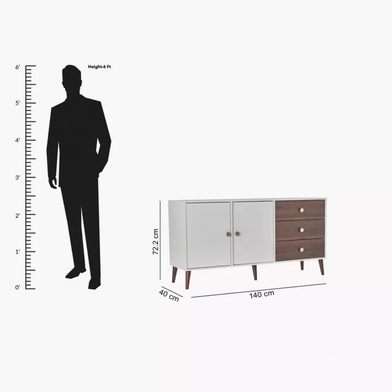 APARADOR KALAS 2 PUERTAS 3 CAJONES, BLANCO Y GALES 140X72CM - 9