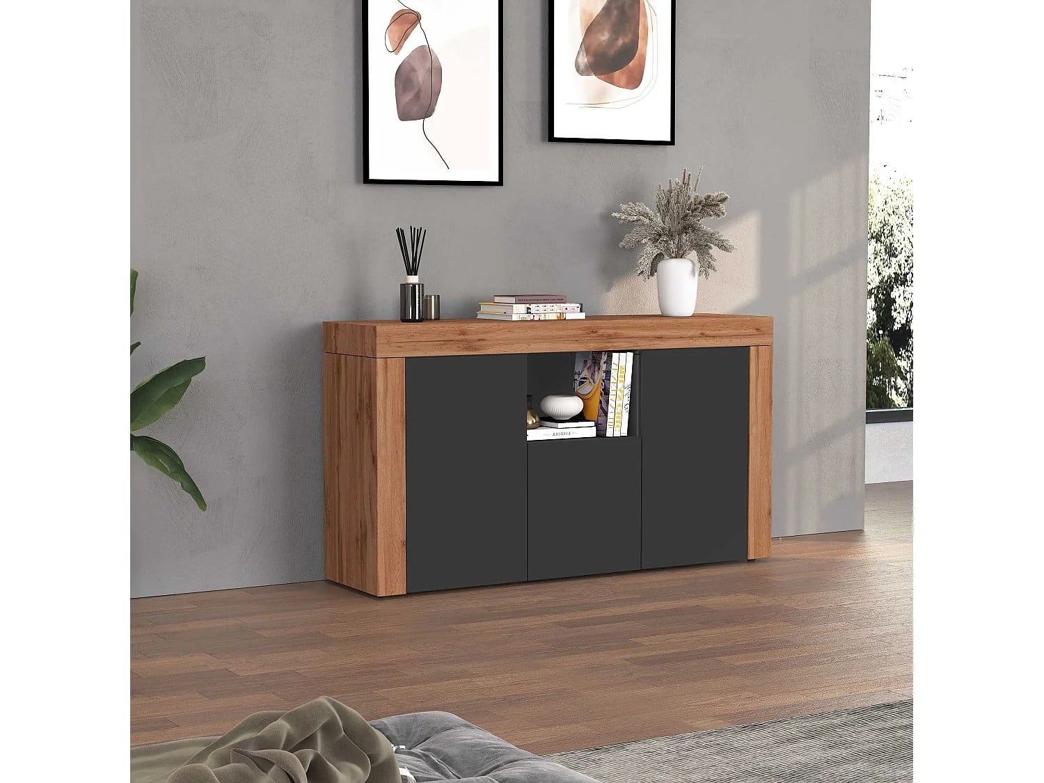 APARADOR CANDRE 3 PUERTAS 1 ESTANTES ROBLE GRAFITO 155CM - 3