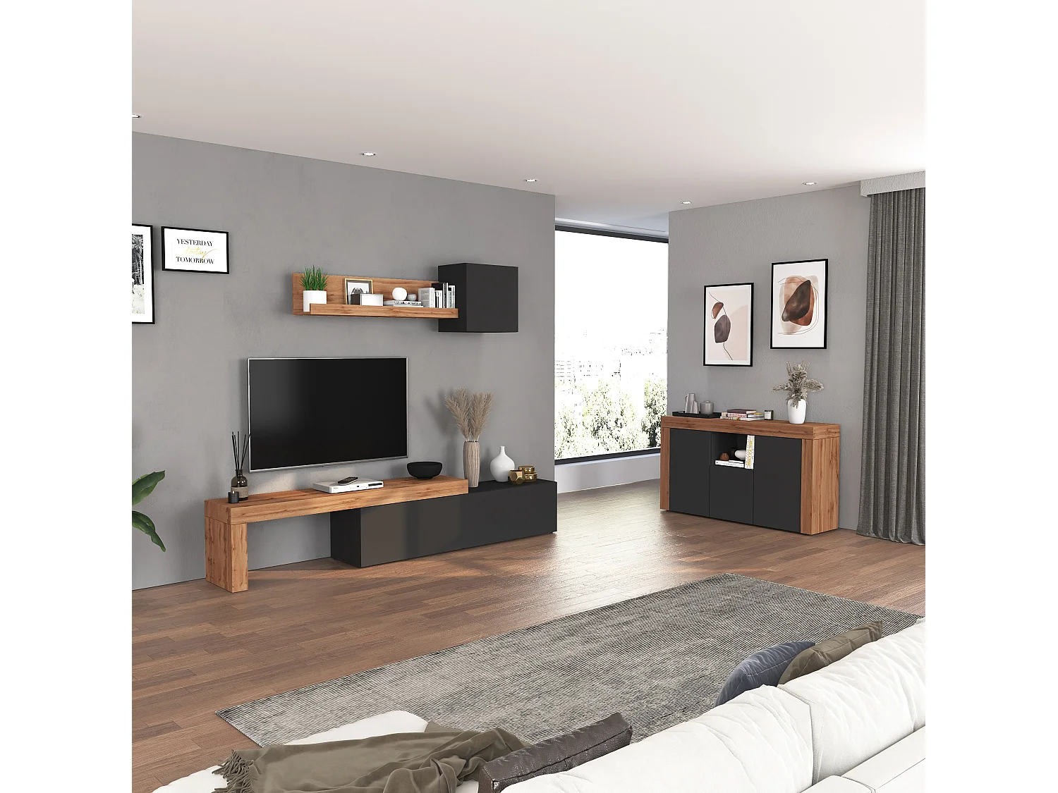 APARADOR CANDRE 3 PUERTAS 1 ESTANTES ROBLE GRAFITO 155CM - 5