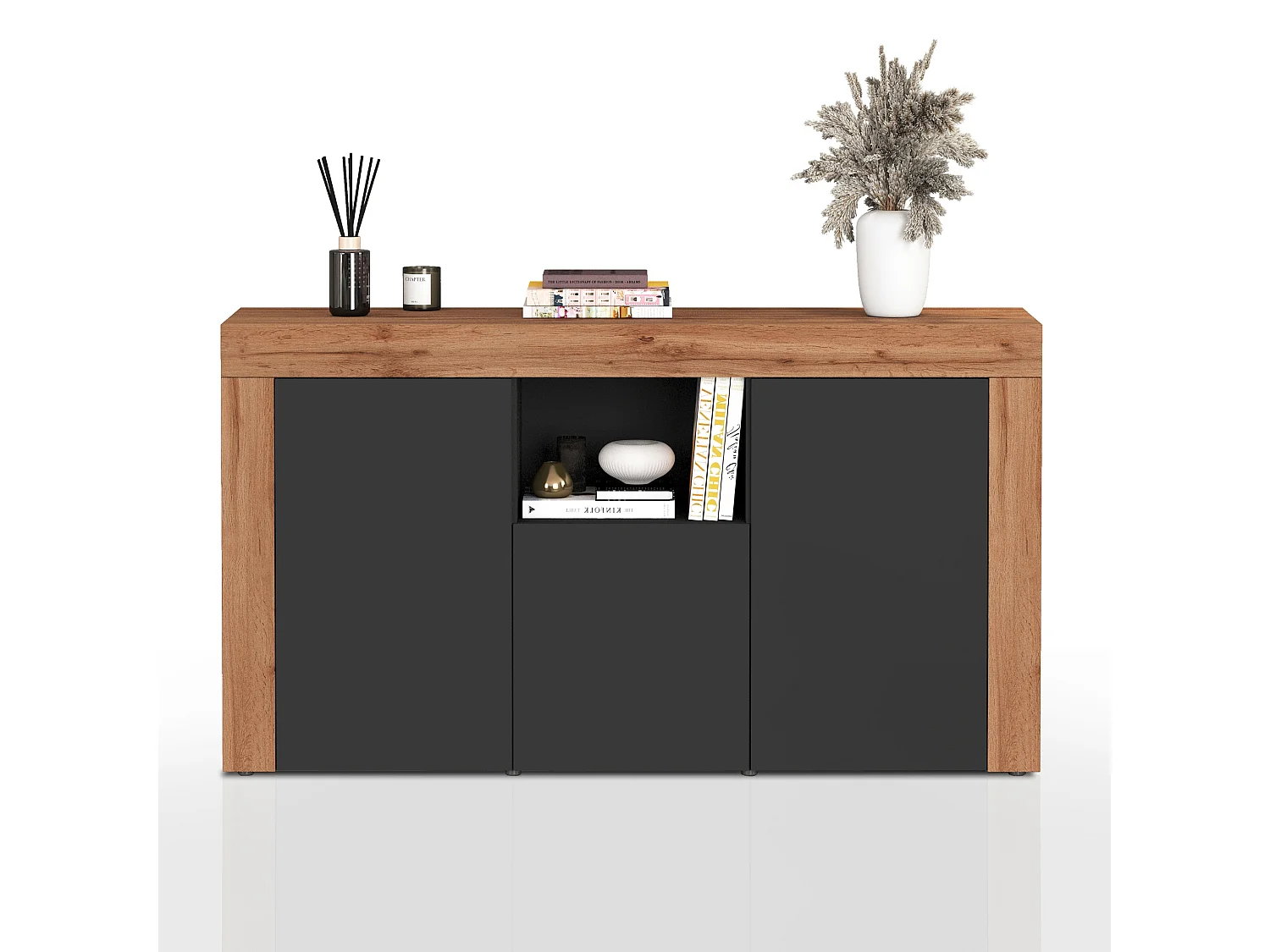 APARADOR CANDRE 3 PUERTAS 1 ESTANTES ROBLE GRAFITO 155CM - 6