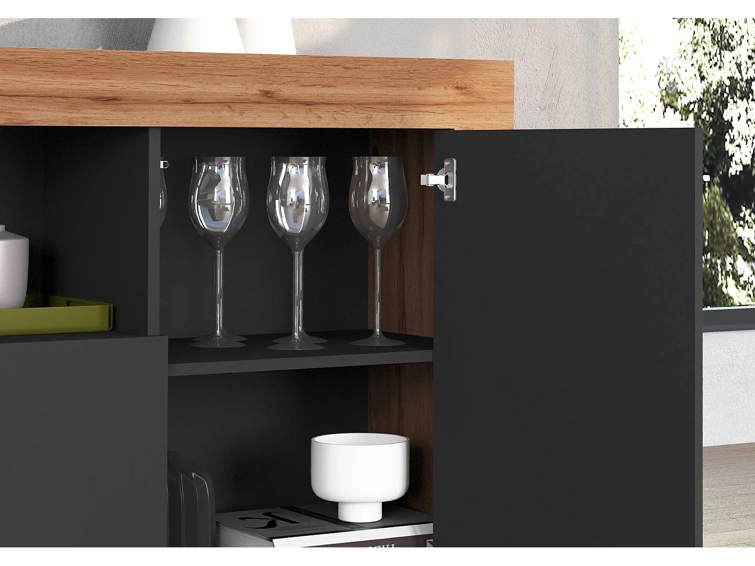 APARADOR CANDRE 3 PUERTAS 1 ESTANTES ROBLE GRAFITO 155CM - 7