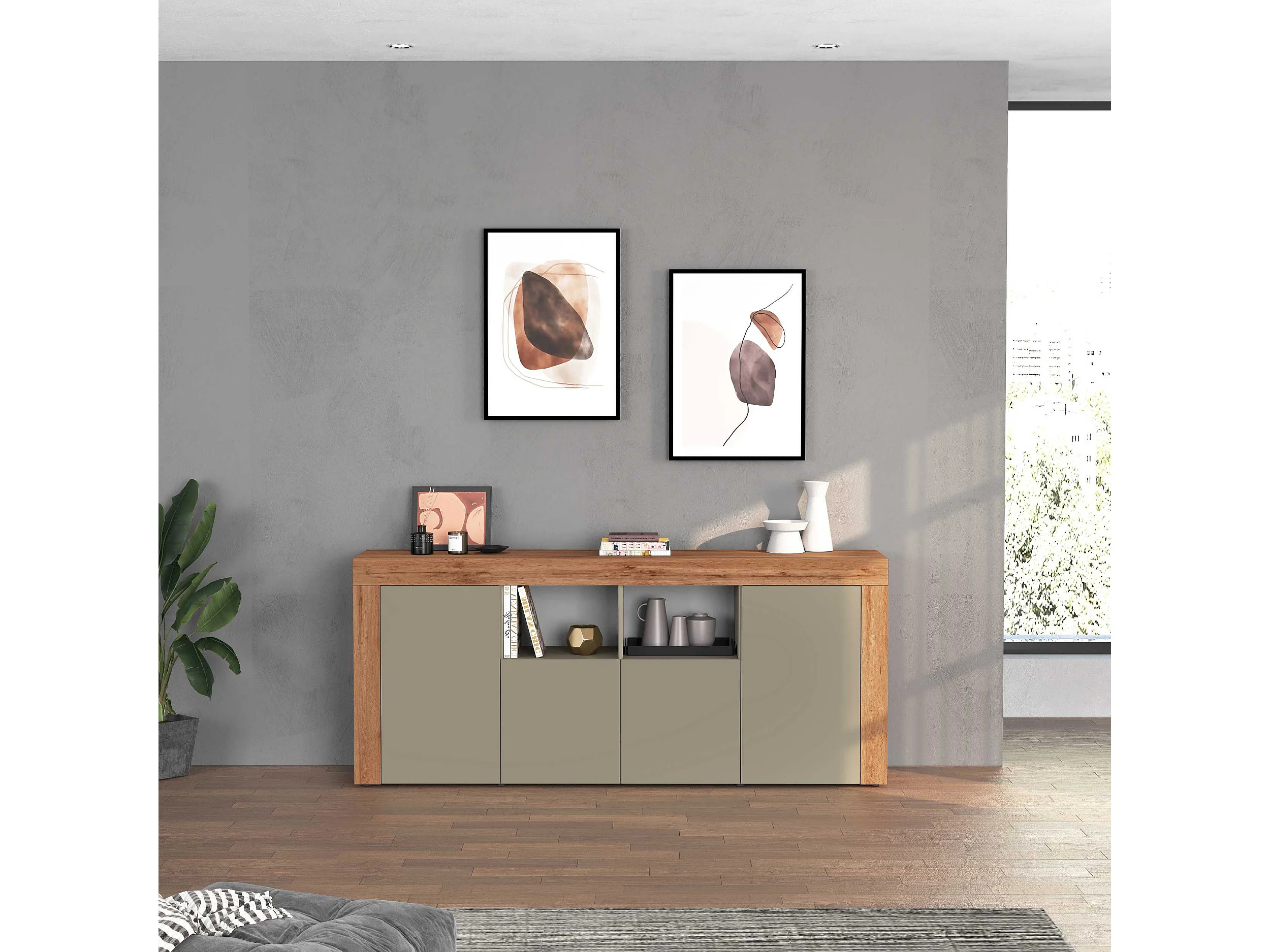 APARADOR CANDRE 4 PUERTAS 2 ESTANTES ROBLE AGAVE 200CM - 1