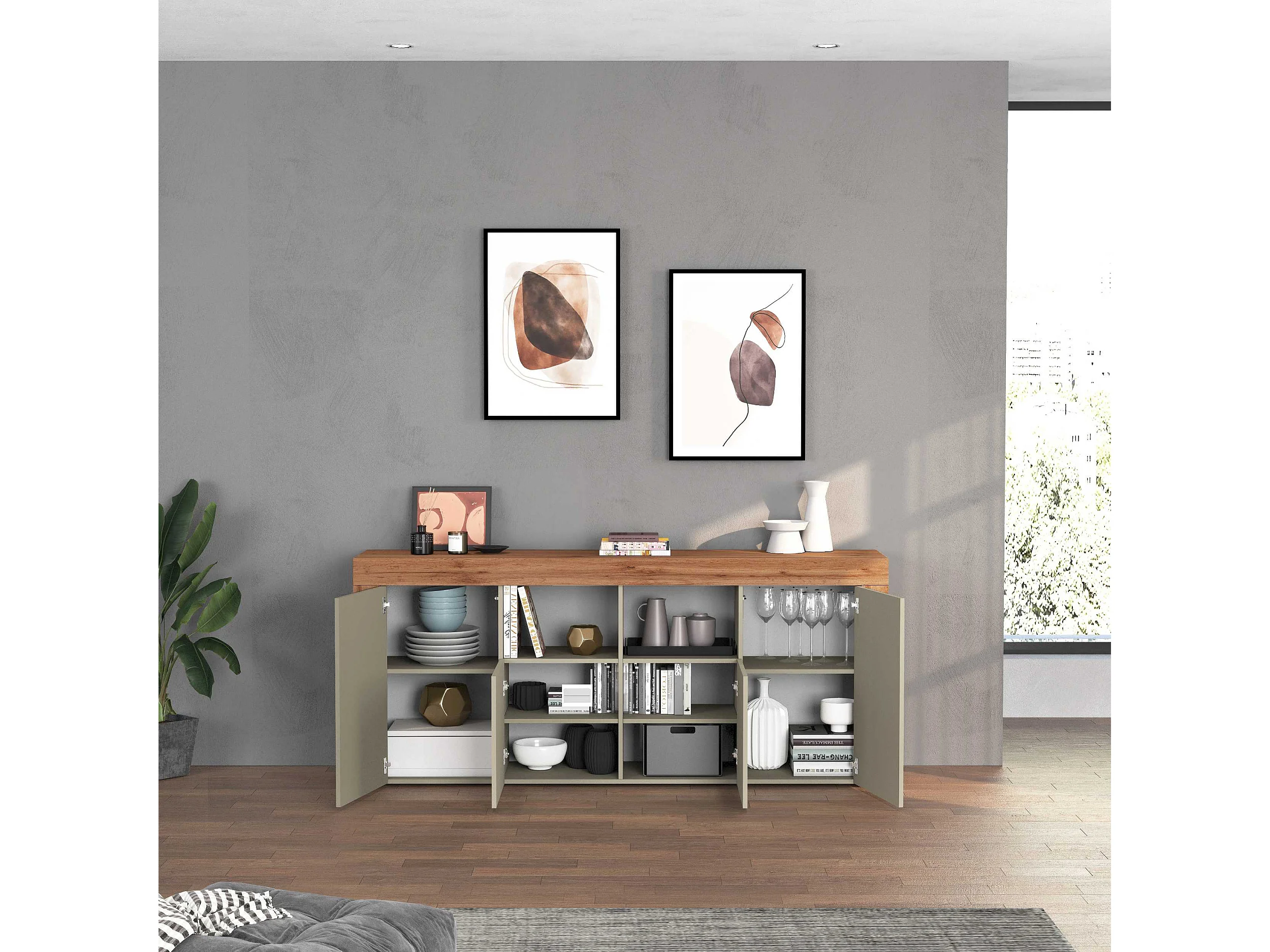 APARADOR CANDRE 4 PUERTAS 2 ESTANTES ROBLE AGAVE 200CM - 2