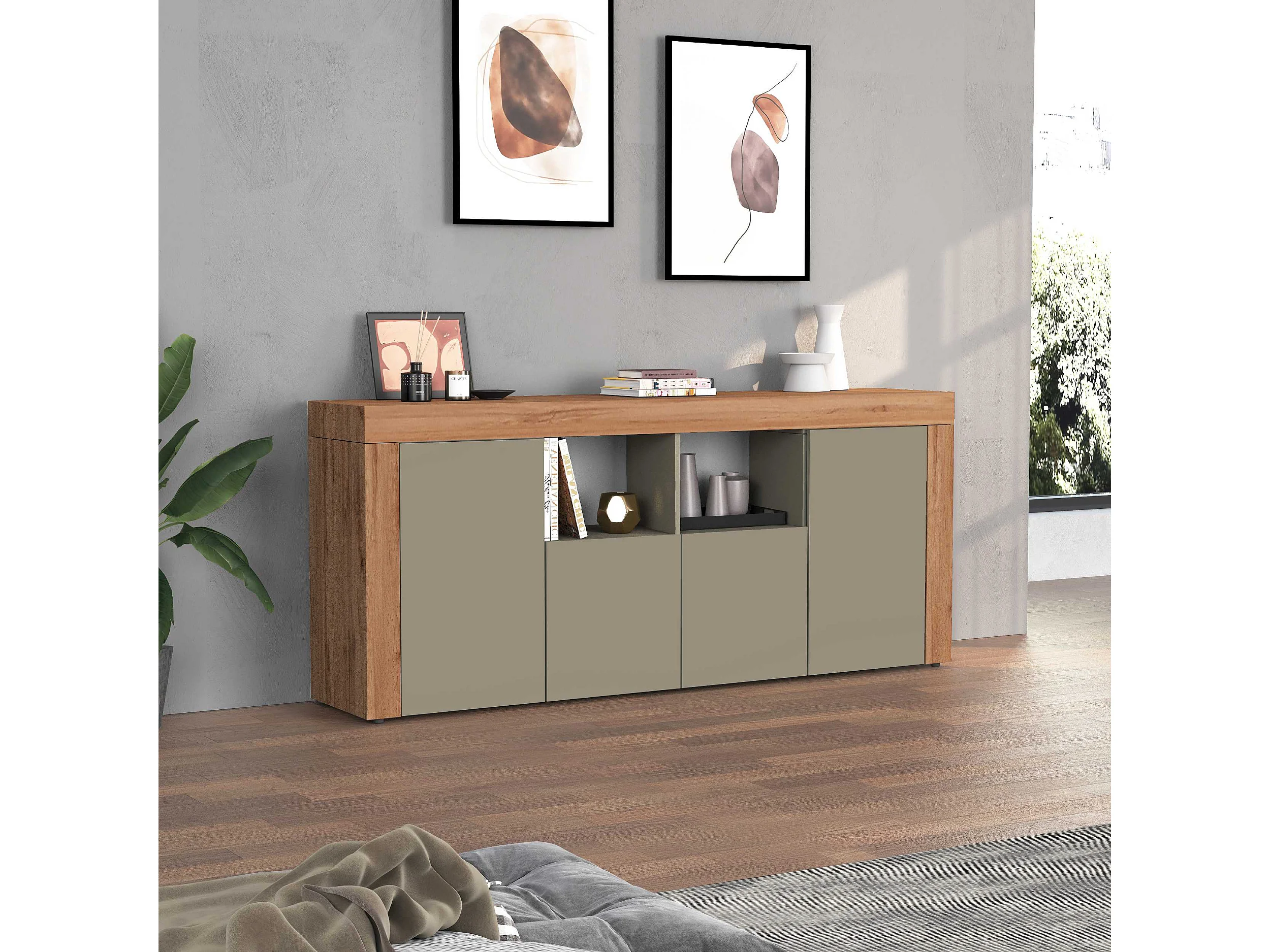 APARADOR CANDRE 4 PUERTAS 2 ESTANTES ROBLE AGAVE 200CM - 3