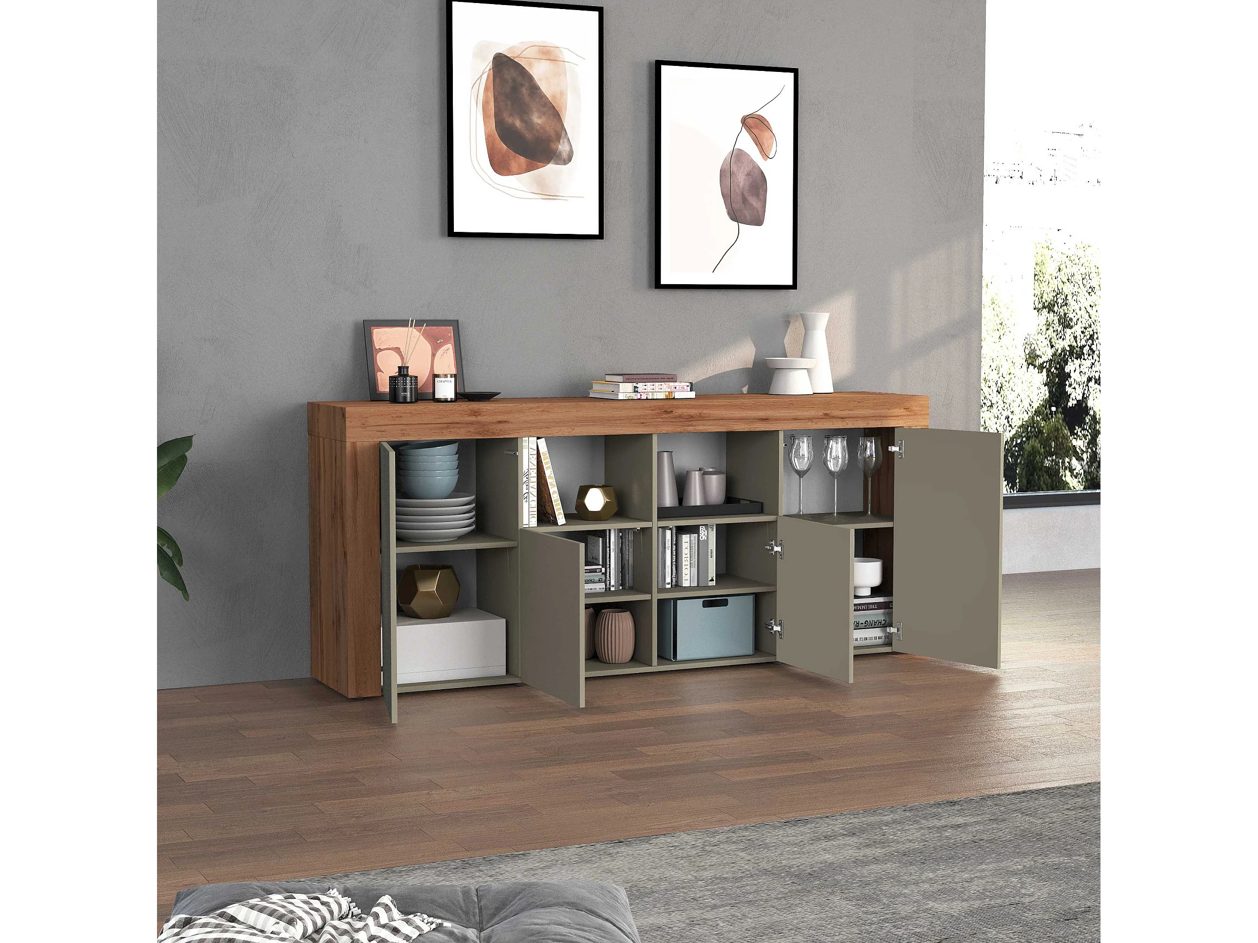 APARADOR CANDRE 4 PUERTAS 2 ESTANTES ROBLE AGAVE 200CM - 4