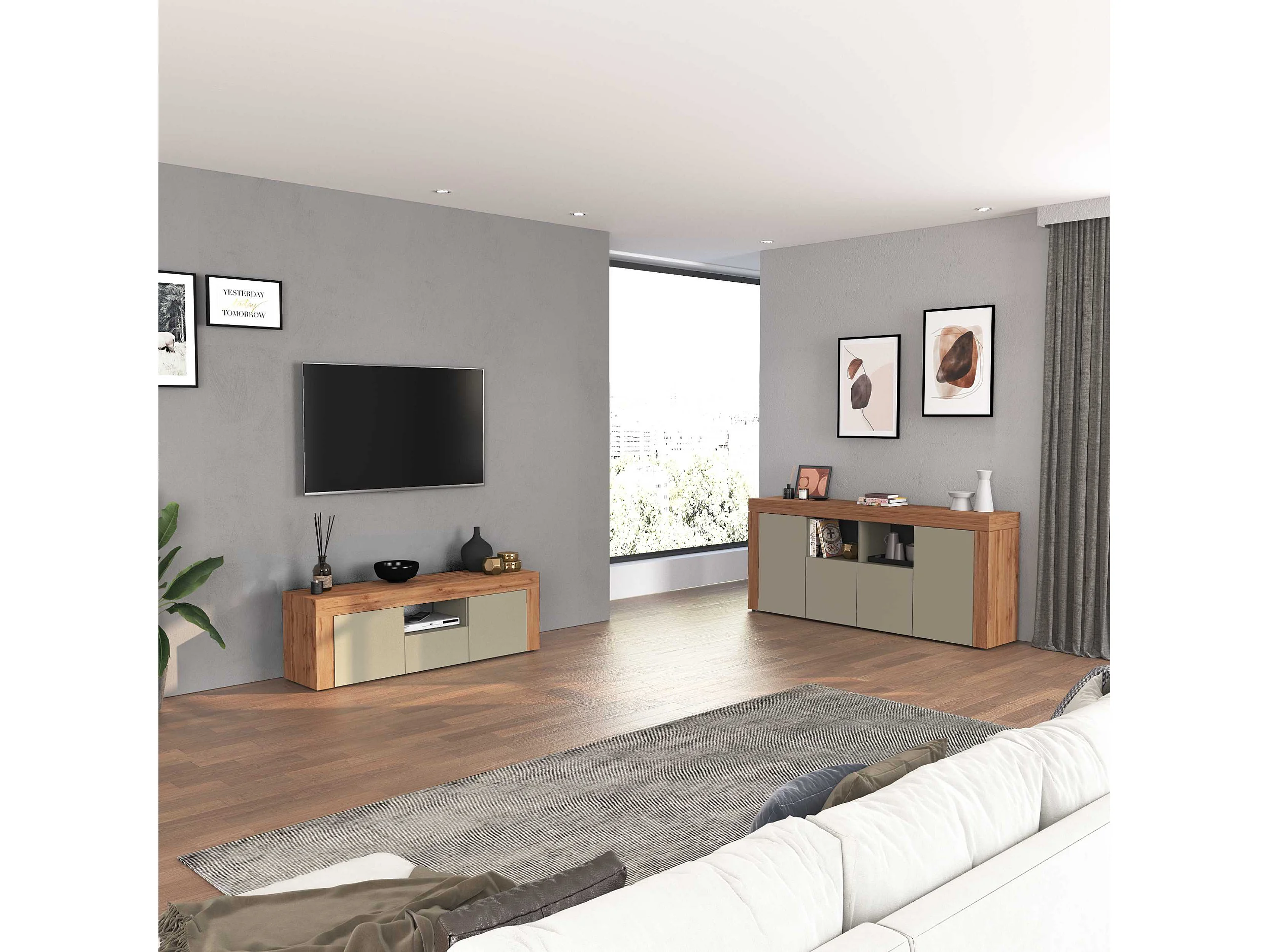 APARADOR CANDRE 4 PUERTAS 2 ESTANTES ROBLE AGAVE 200CM - 6