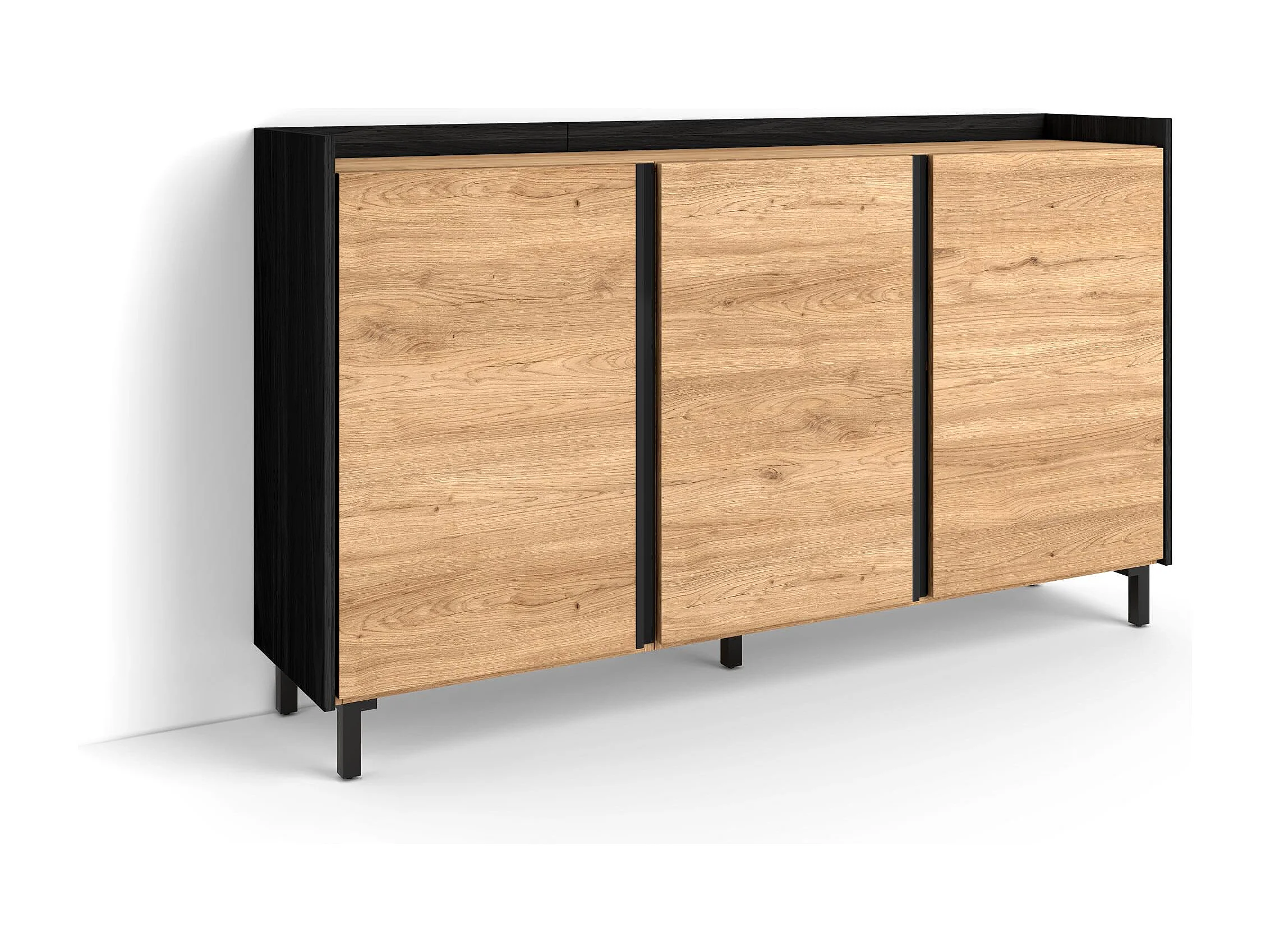 APARADOR ARABIA 3 PUERTAS 4 ESTANTES ROBLE NEGRO 156CM - 3