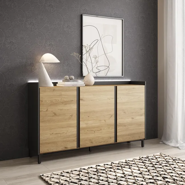 APARADOR ARABIA 3 PUERTAS 4 ESTANTES ROBLE NEGRO 156CM - 4