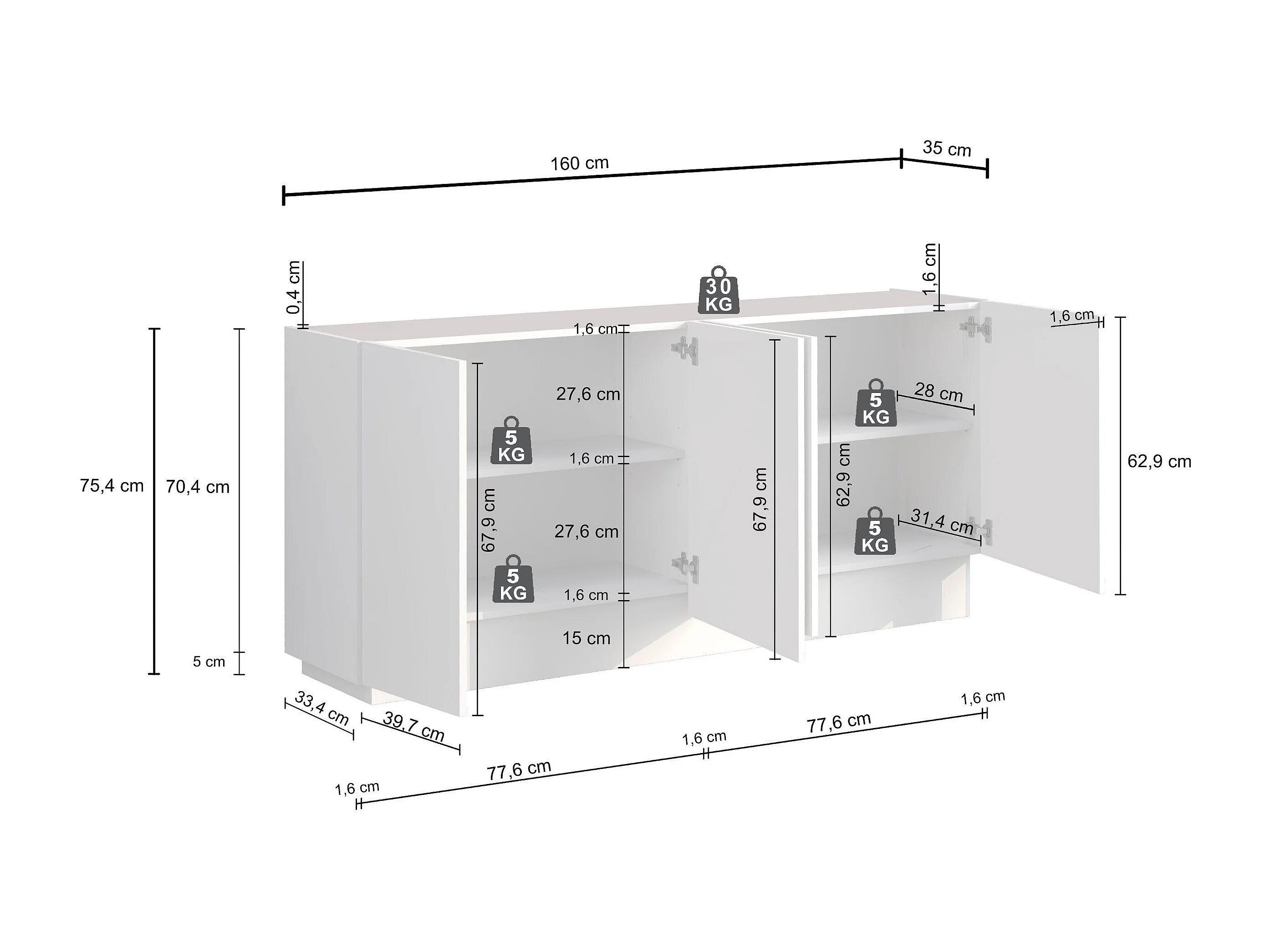 APARADOR HERAS 4 PUERTAS COLOR CAPRI 160CM - 9