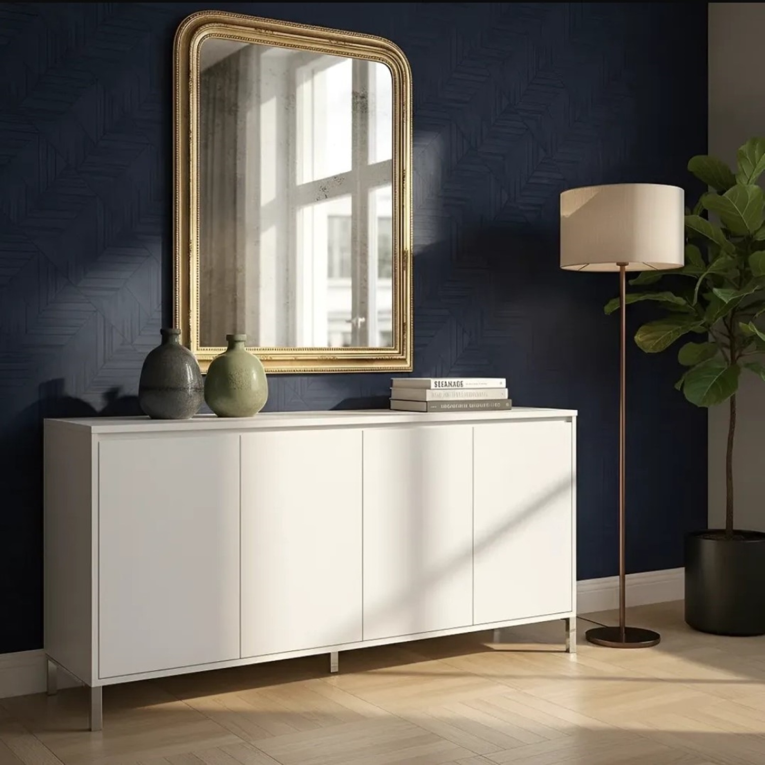 APARADOR KRAT 4 PUERTAS 4 ESTANTES BLANCO 184CM - 2