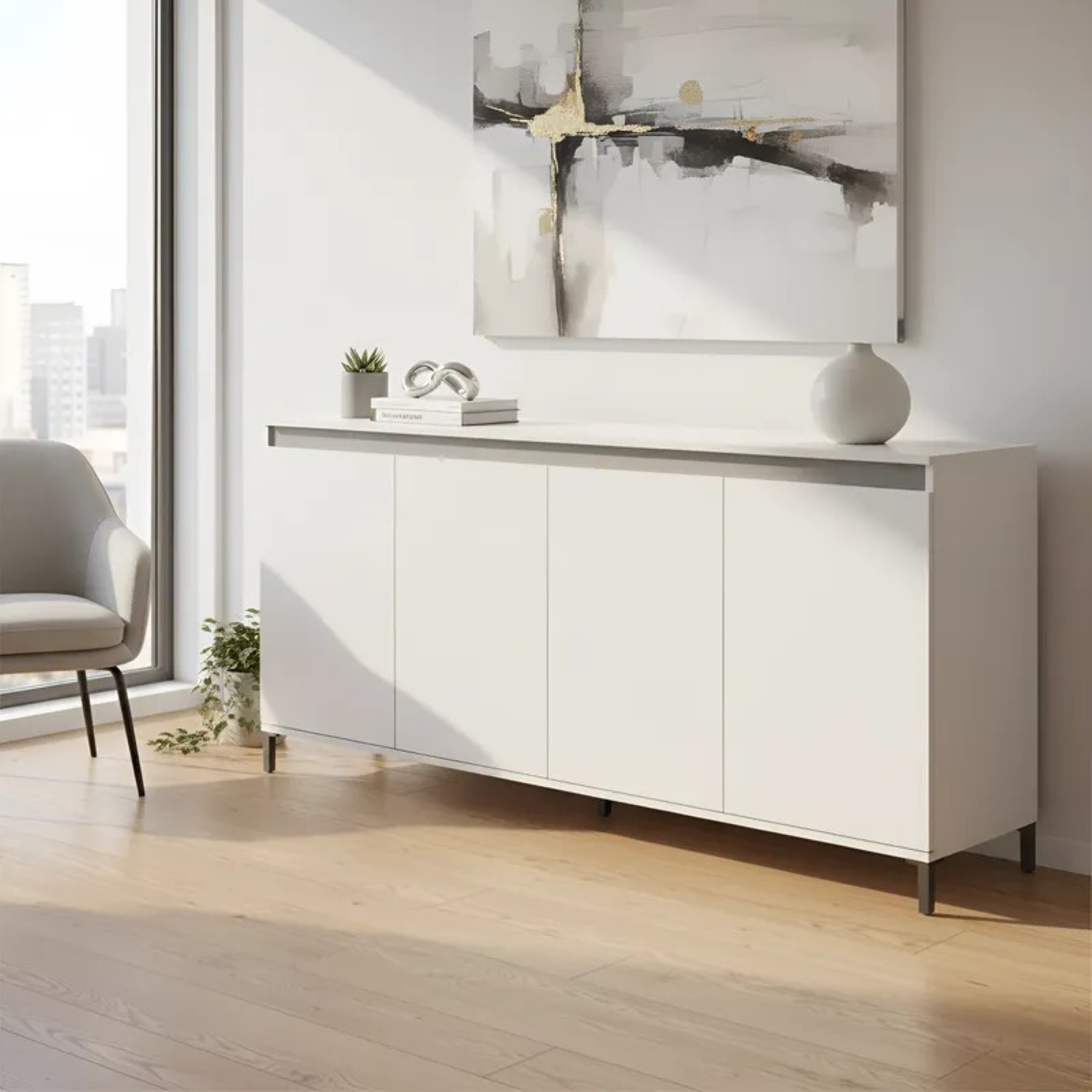 APARADOR KRAT 4 PUERTAS 4 ESTANTES BLANCO 184CM - 4