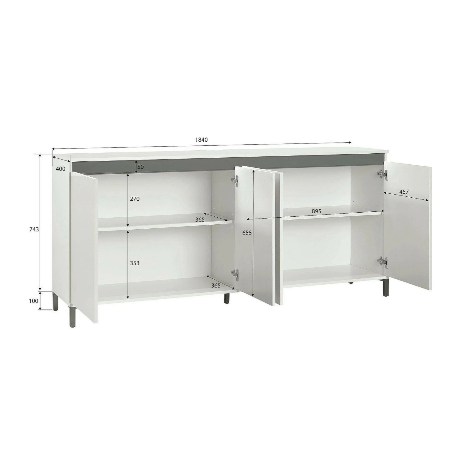 APARADOR KRAT 4 PUERTAS 4 ESTANTES BLANCO 184CM - 5