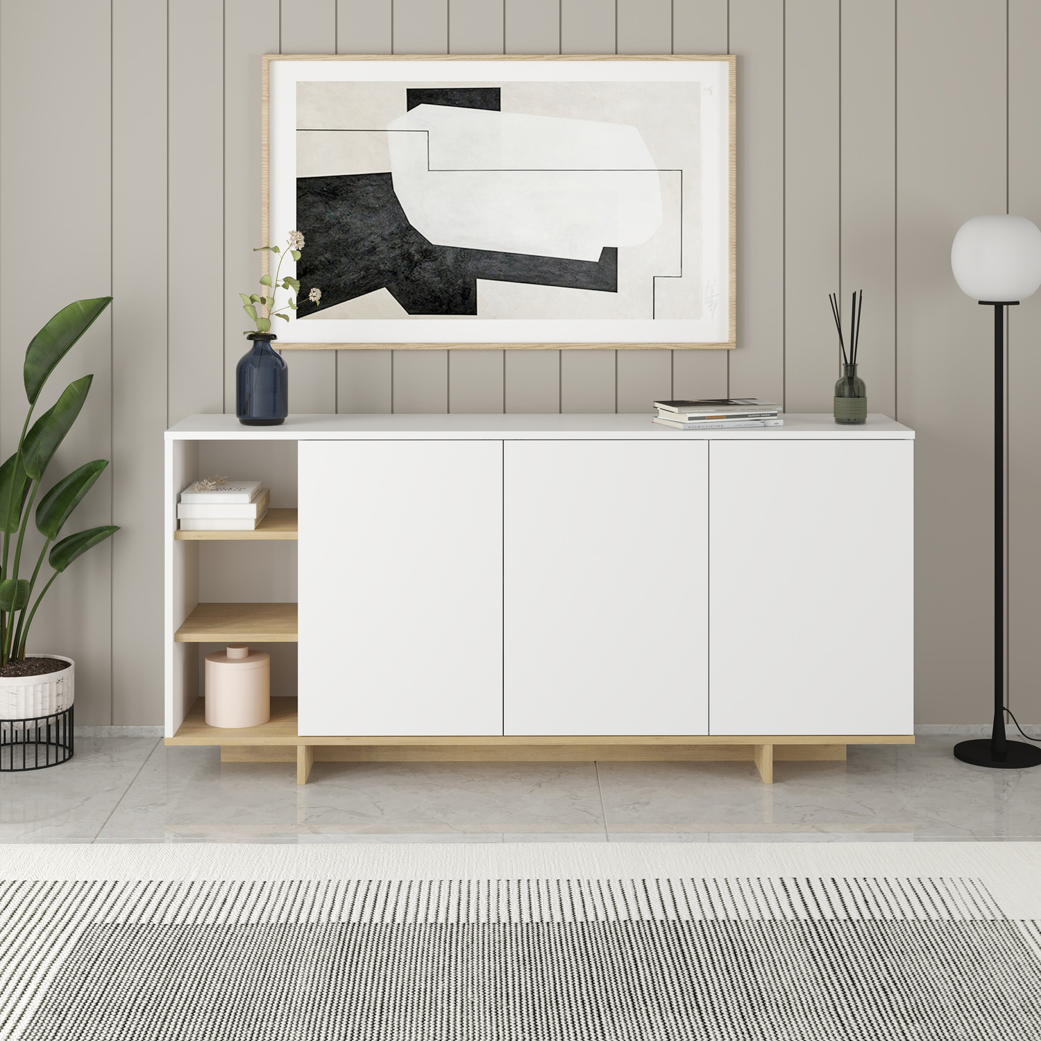APARADOR YORK 3 PUERTAS 3 ESTANTES BLANCO 170CM - 1