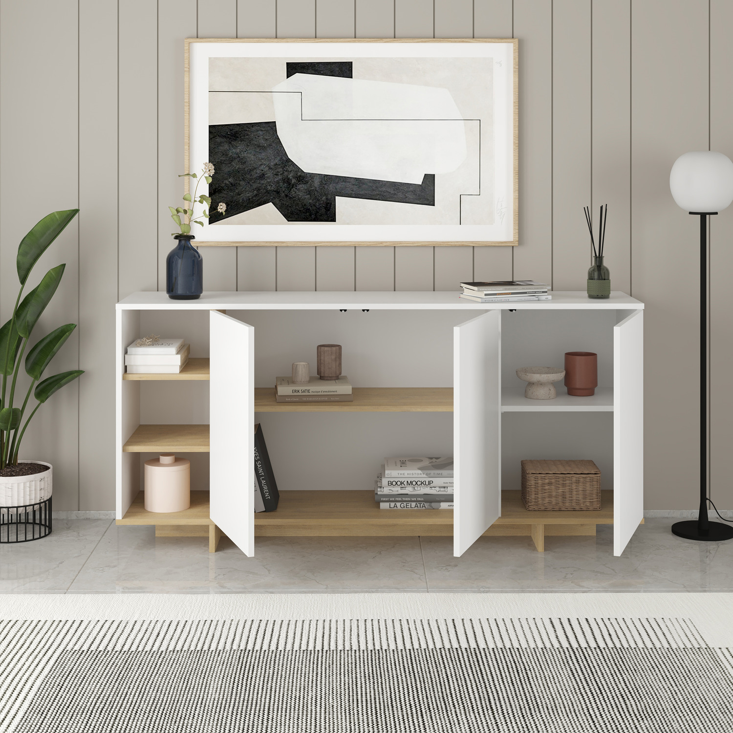 APARADOR YORK 3 PUERTAS 3 ESTANTES BLANCO 170CM - 2