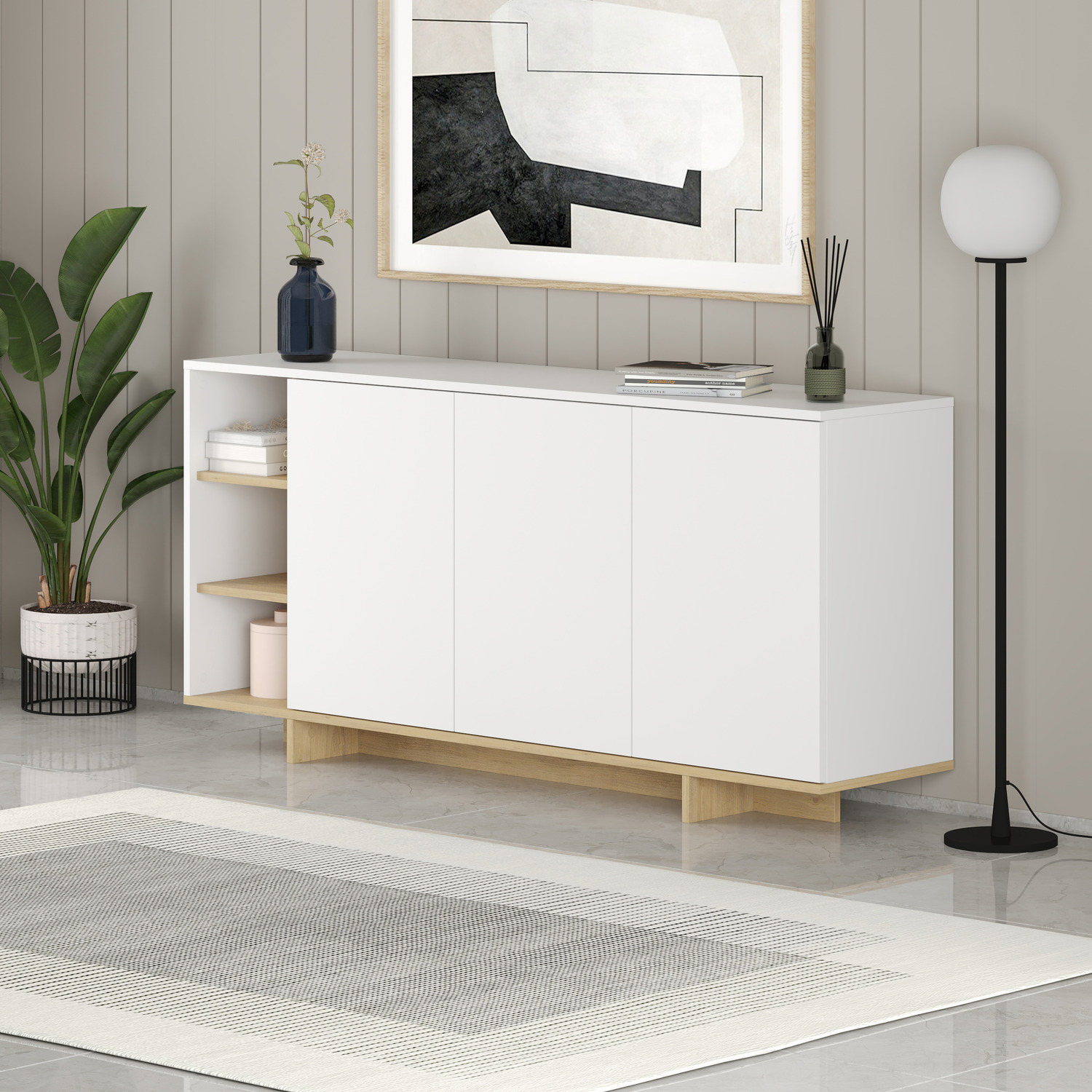 APARADOR YORK 3 PUERTAS 3 ESTANTES BLANCO 170CM - 4