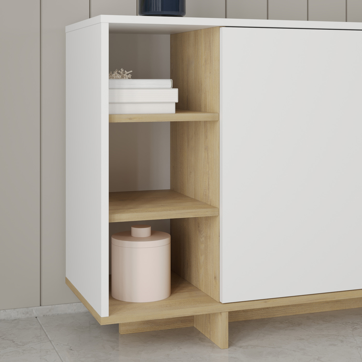 APARADOR YORK 3 PUERTAS 3 ESTANTES BLANCO 170CM - 5