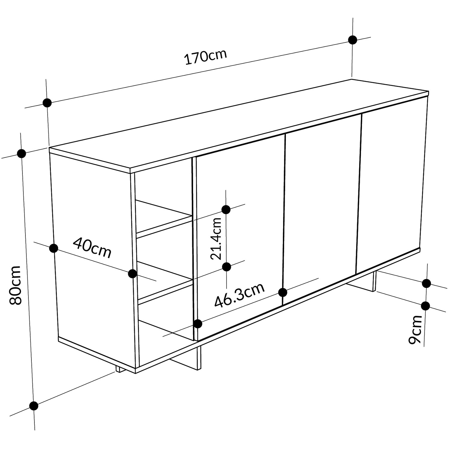 APARADOR YORK 3 PUERTAS 3 ESTANTES BLANCO 170CM - 9