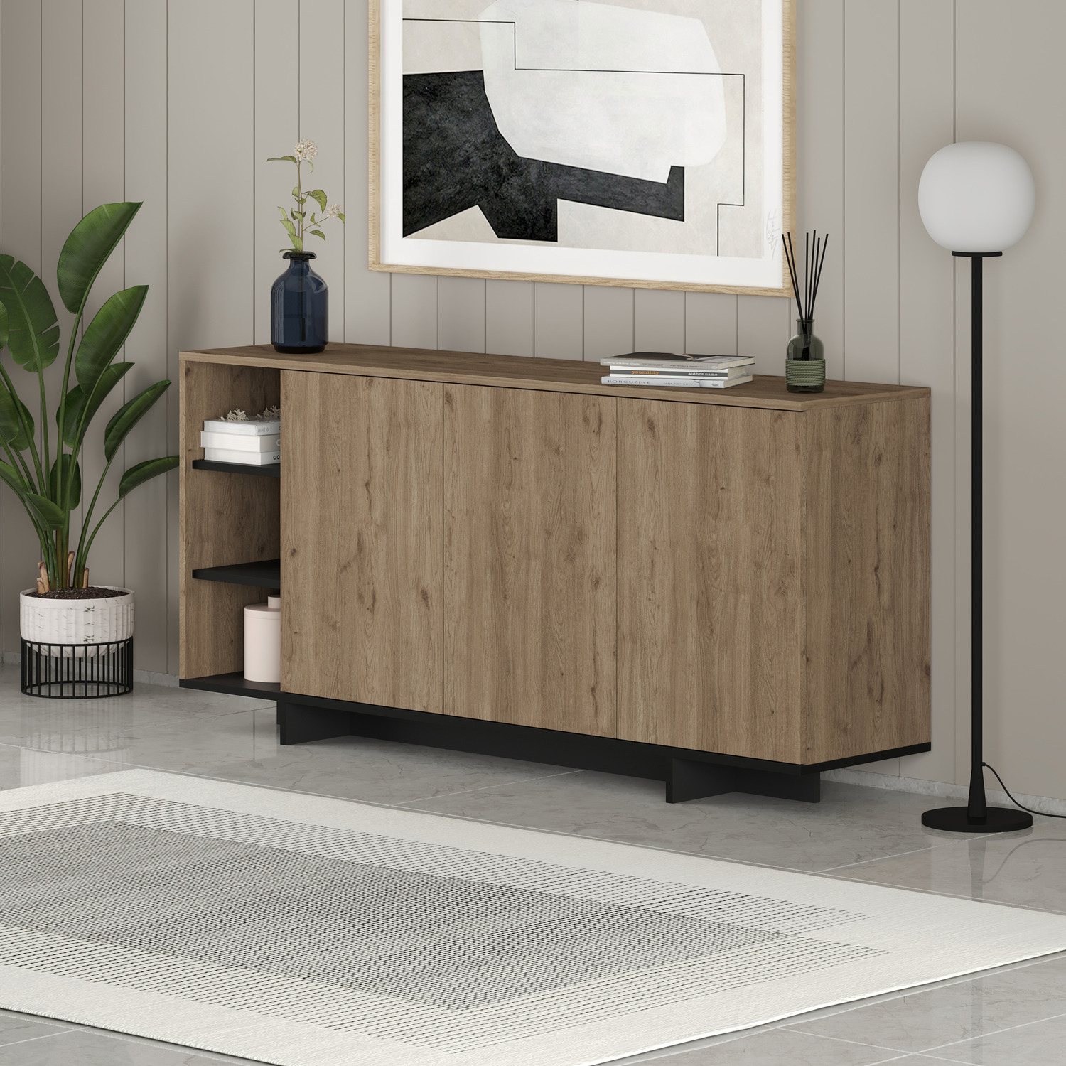 APARADOR YORK 3 PUERTAS 3 ESTANTES ROBLE 170CM - 3