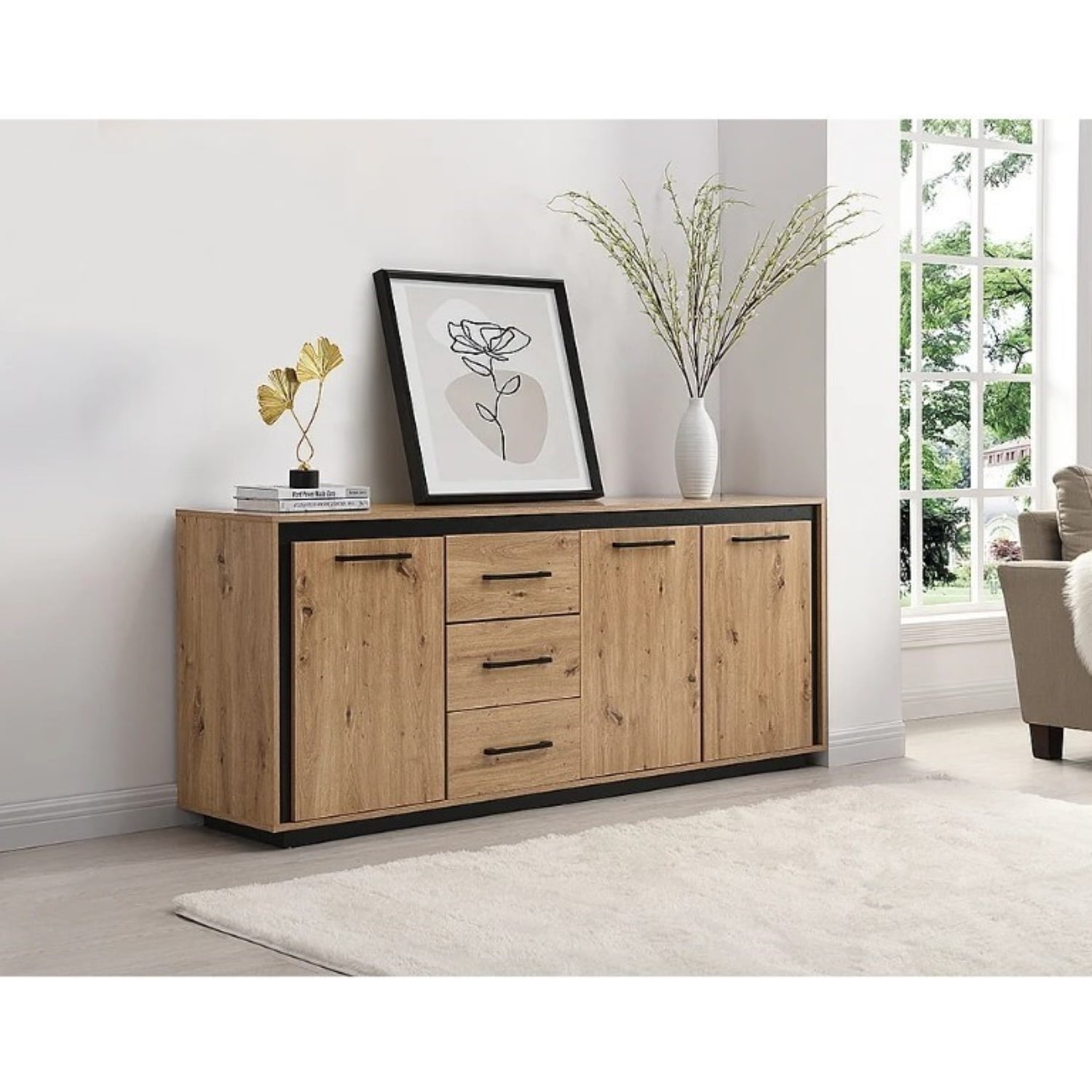APARADOR FREDER 3 PUERTAS 3 CAJONES ROBLE 180CM - 2