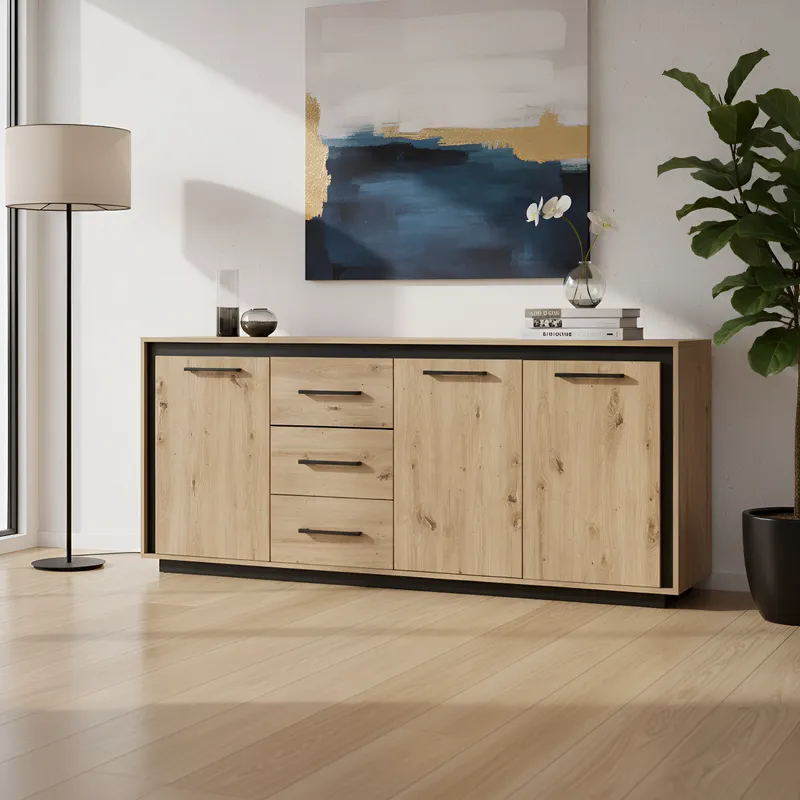 APARADOR FREDER 3 PUERTAS 3 CAJONES ROBLE 180CM - 5