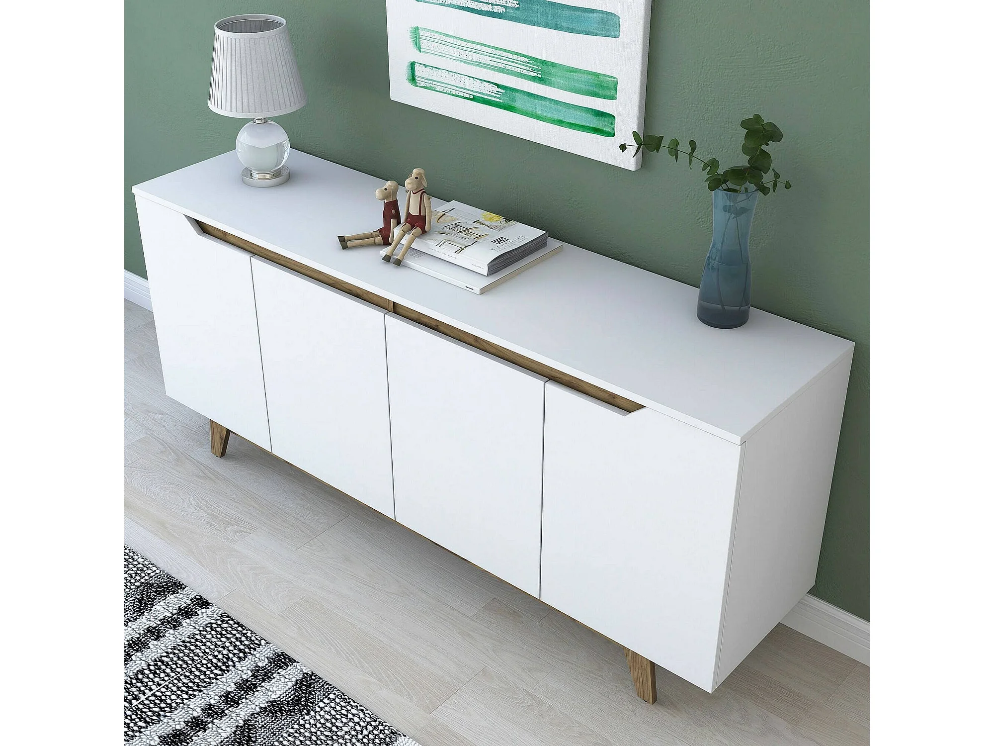 APARADOR GALO 4 PUERTAS 6 ESTANTES BLANCO NOGAL 180CM - 5