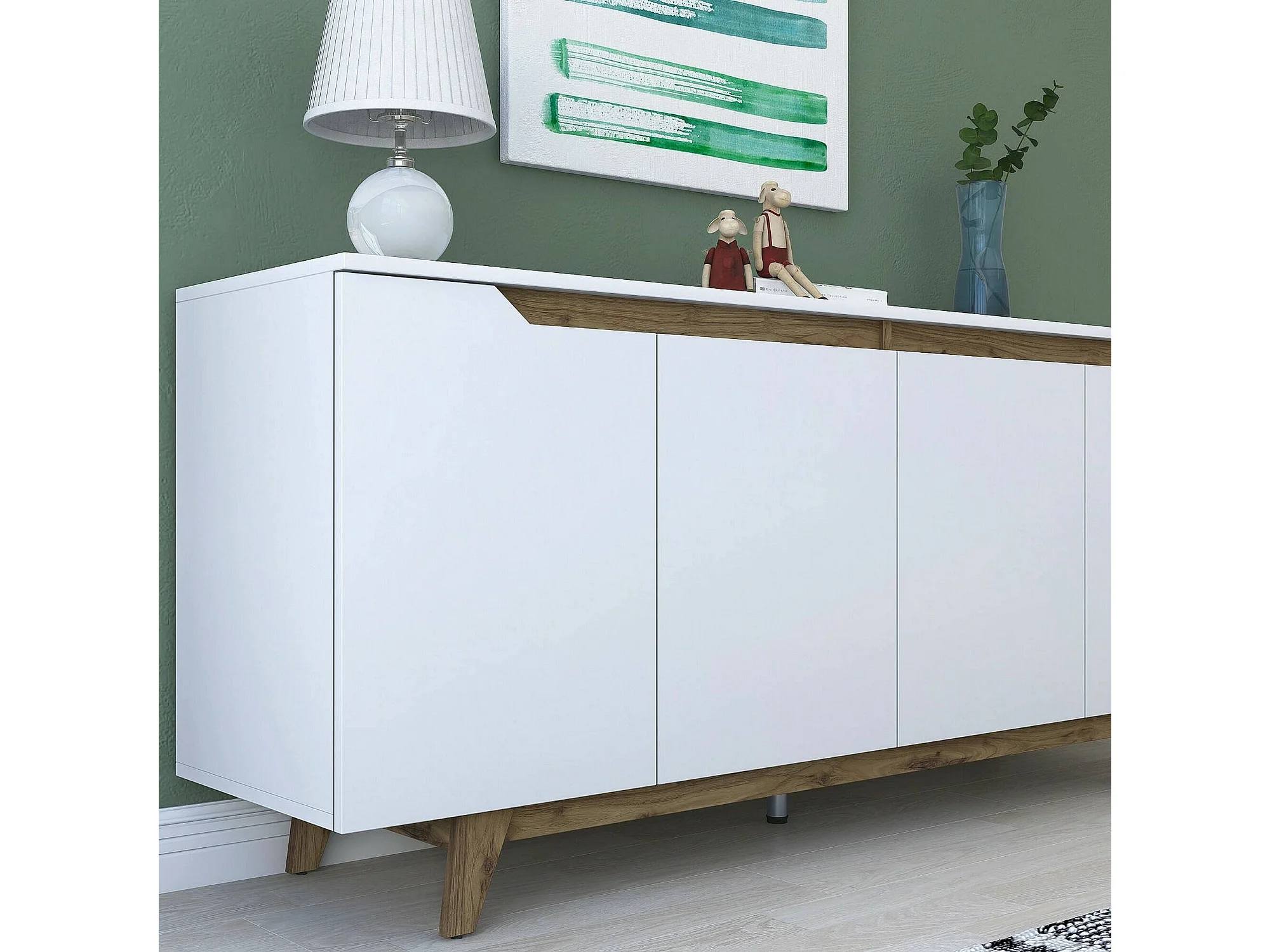 APARADOR GALO 4 PUERTAS 6 ESTANTES BLANCO NOGAL 180CM - 6