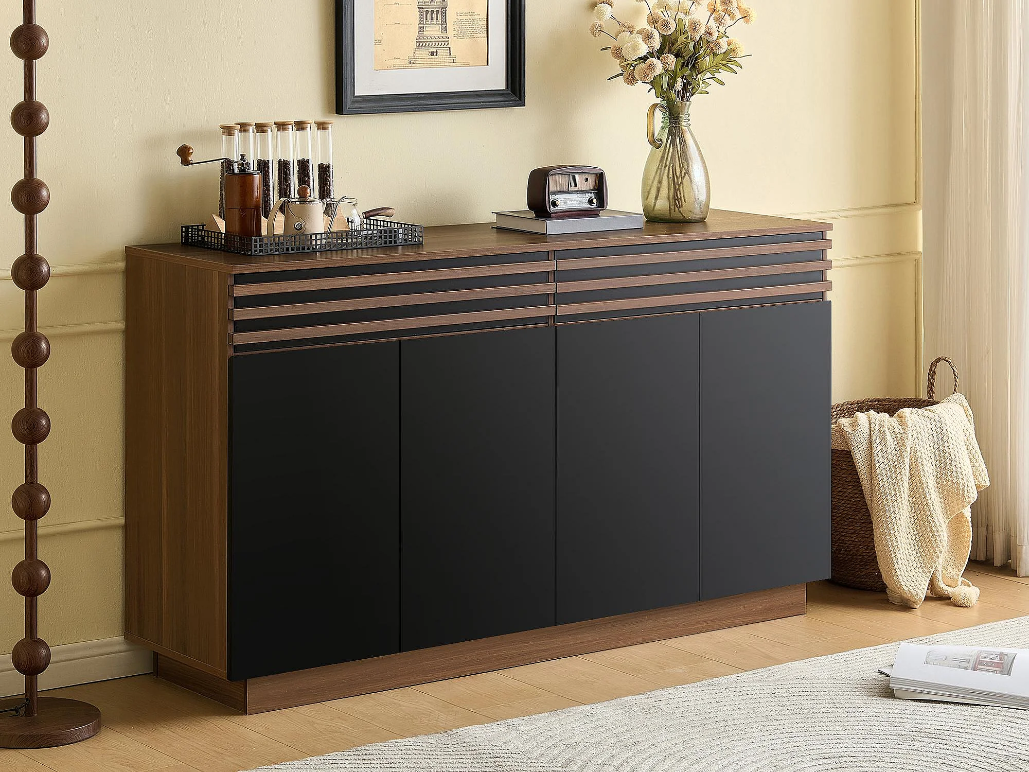APARADOR DIRCO 4 PUERTAS 2 CAJONES ROBLE NEGRO 150CM - 1