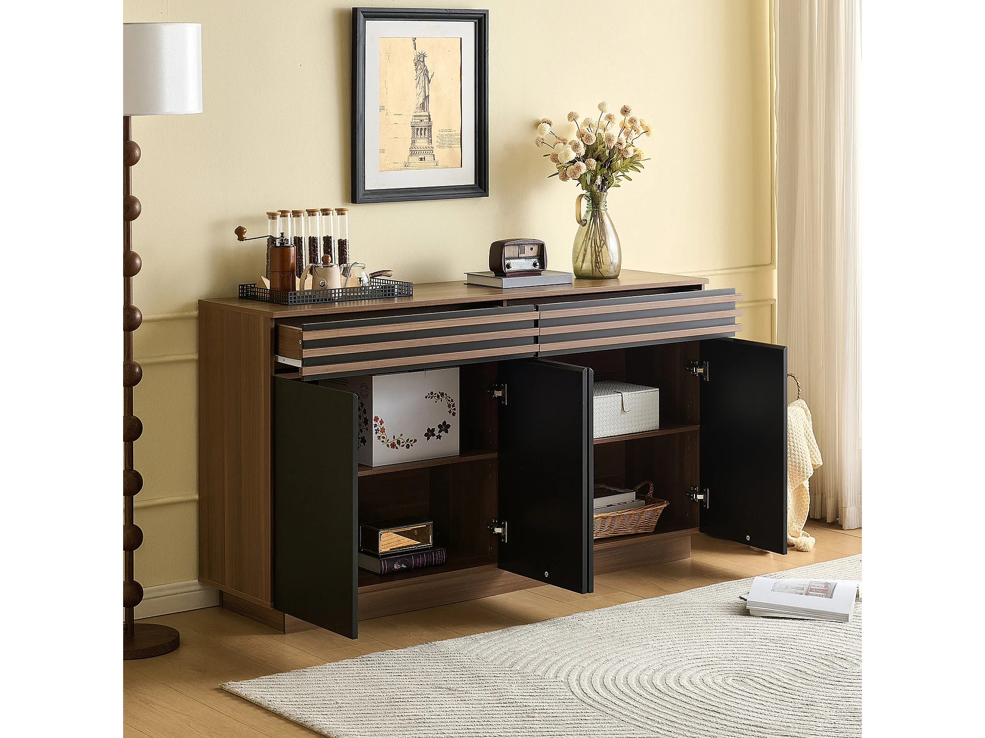 APARADOR DIRCO 4 PUERTAS 2 CAJONES ROBLE NEGRO 150CM - 2