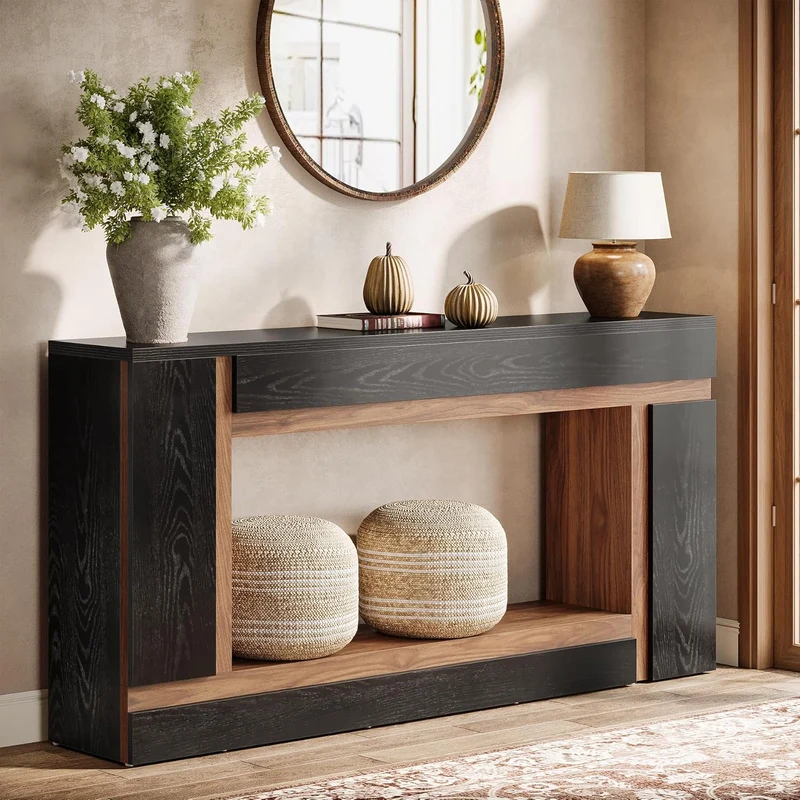 APARADOR RECIBIDOR BENTON CON ESTANTE ROBLE NEGRO 160X80CM - 1