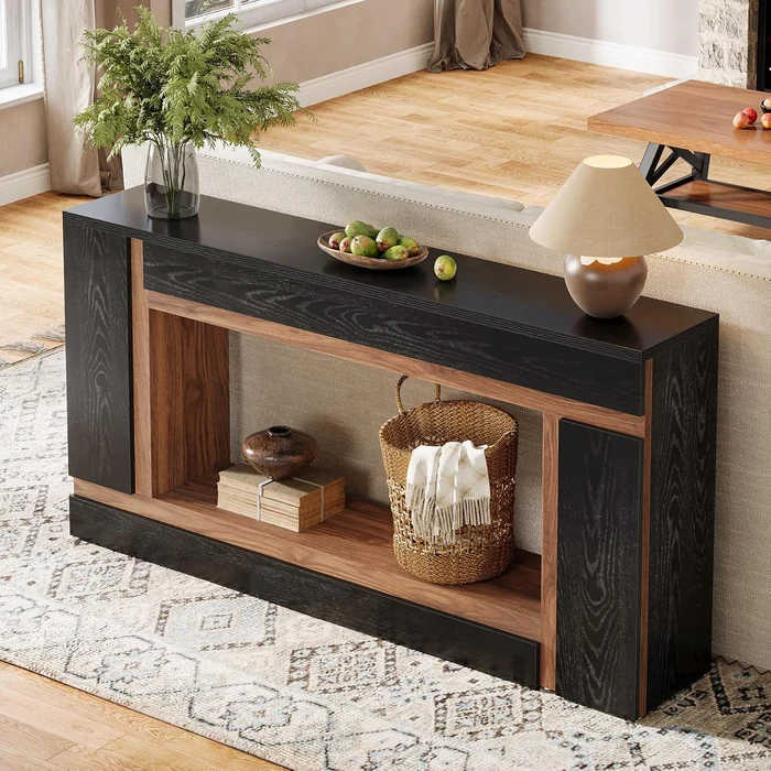 APARADOR RECIBIDOR BENTON CON ESTANTE ROBLE NEGRO 160X80CM - 2