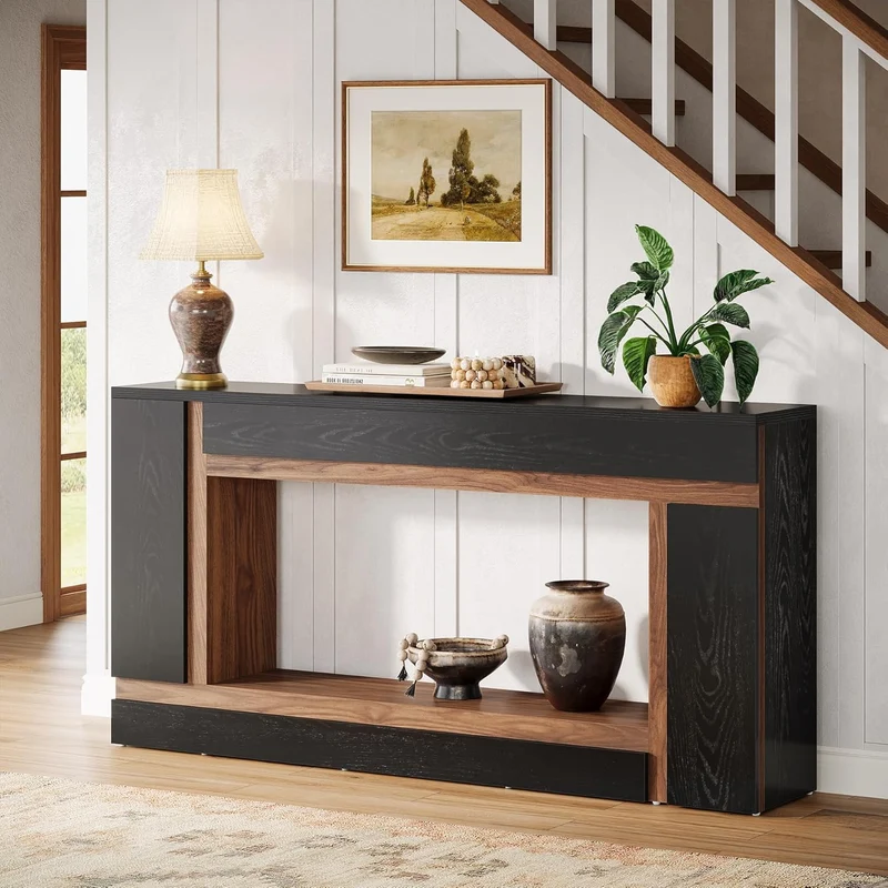 APARADOR RECIBIDOR BENTON CON ESTANTE ROBLE NEGRO 160X80CM - 3